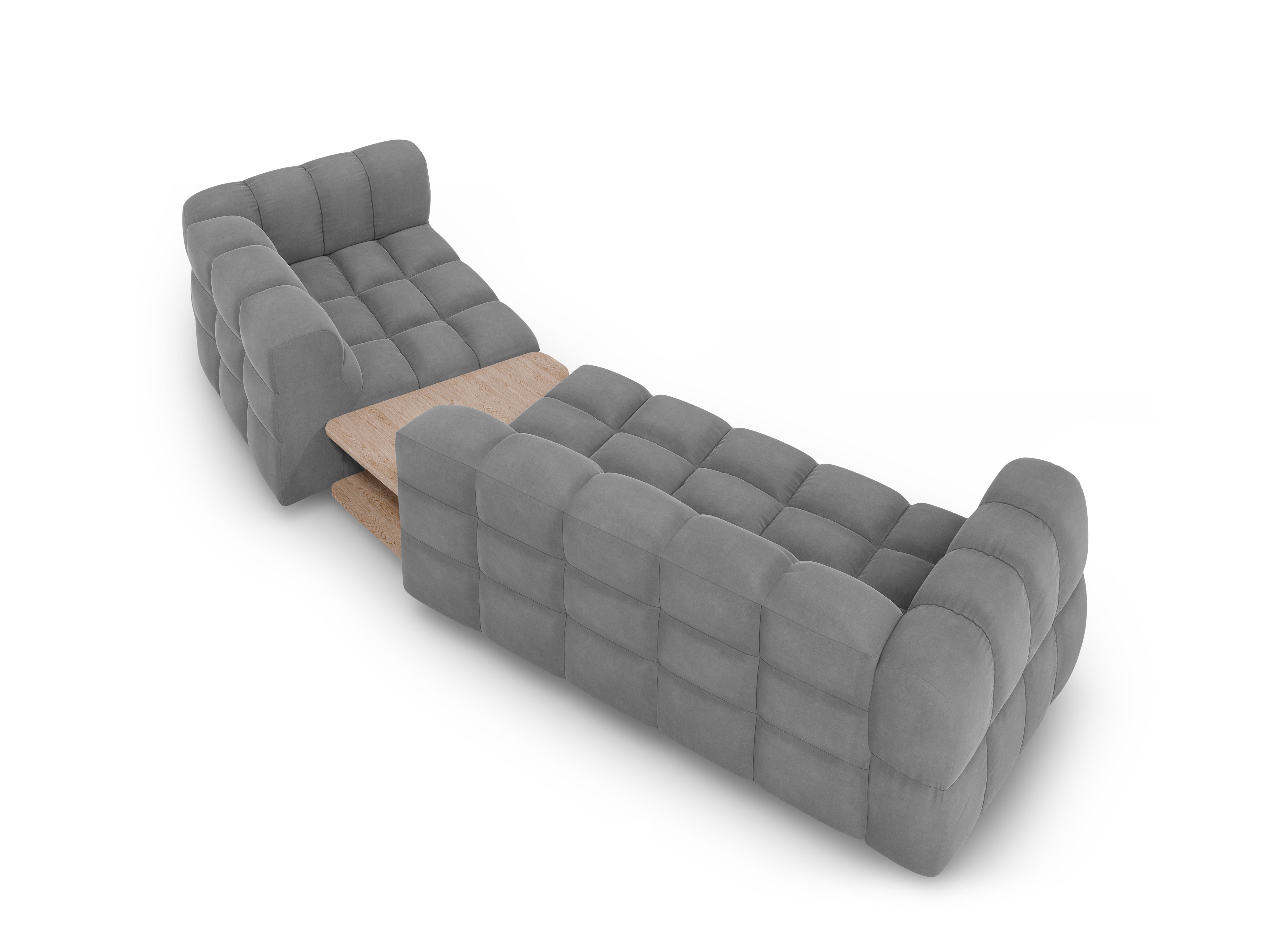 Sofa aksamitna prawostronna 3-osobowa zaokrąglona ze stolikiem SKY jasnoszary Cosmopolitan Design Eye on Design