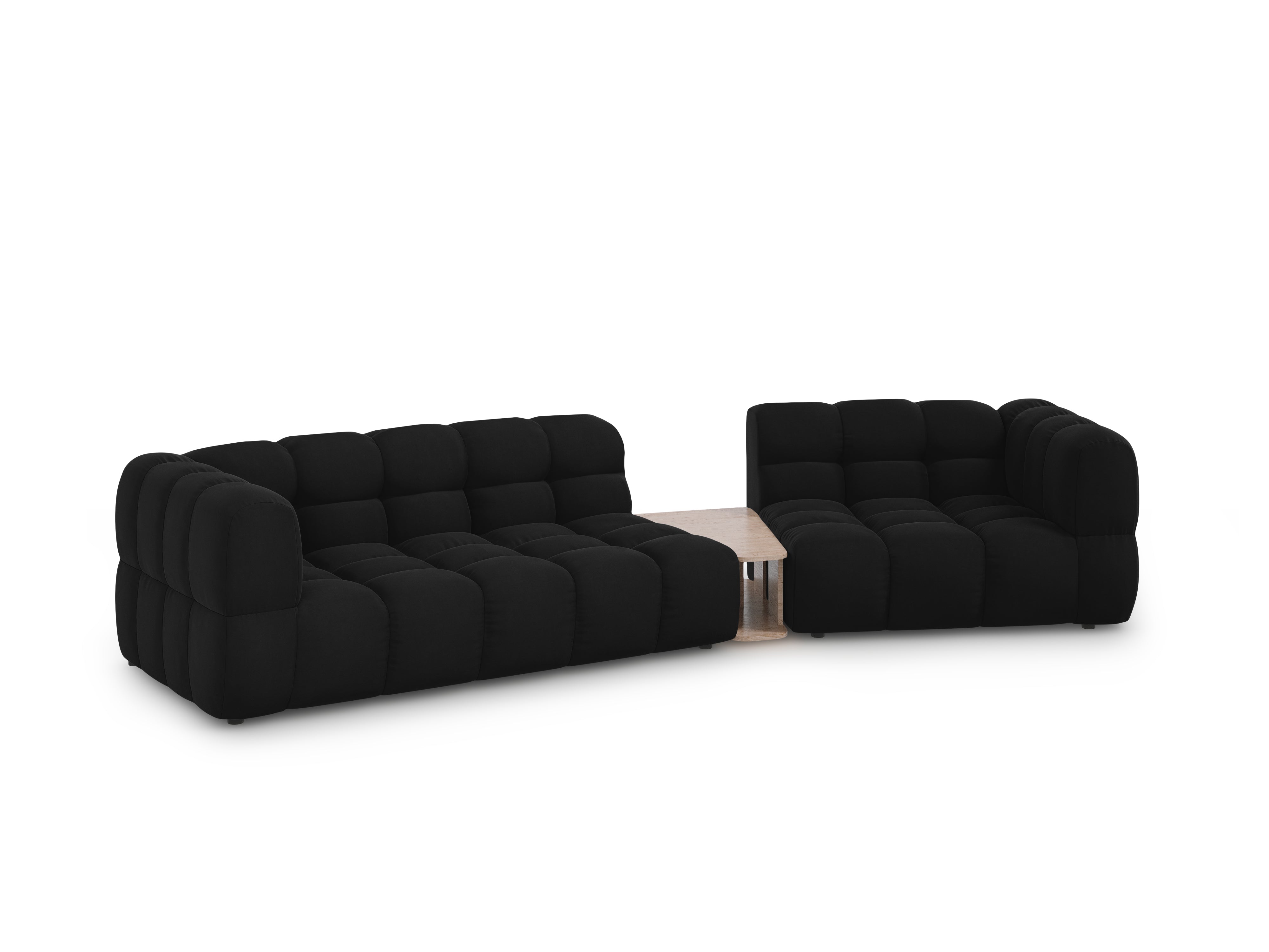 Sofa aksamitna prawostronna 3-osobowa zaokrąglona ze stolikiem SKY czarny Cosmopolitan Design Eye on Design