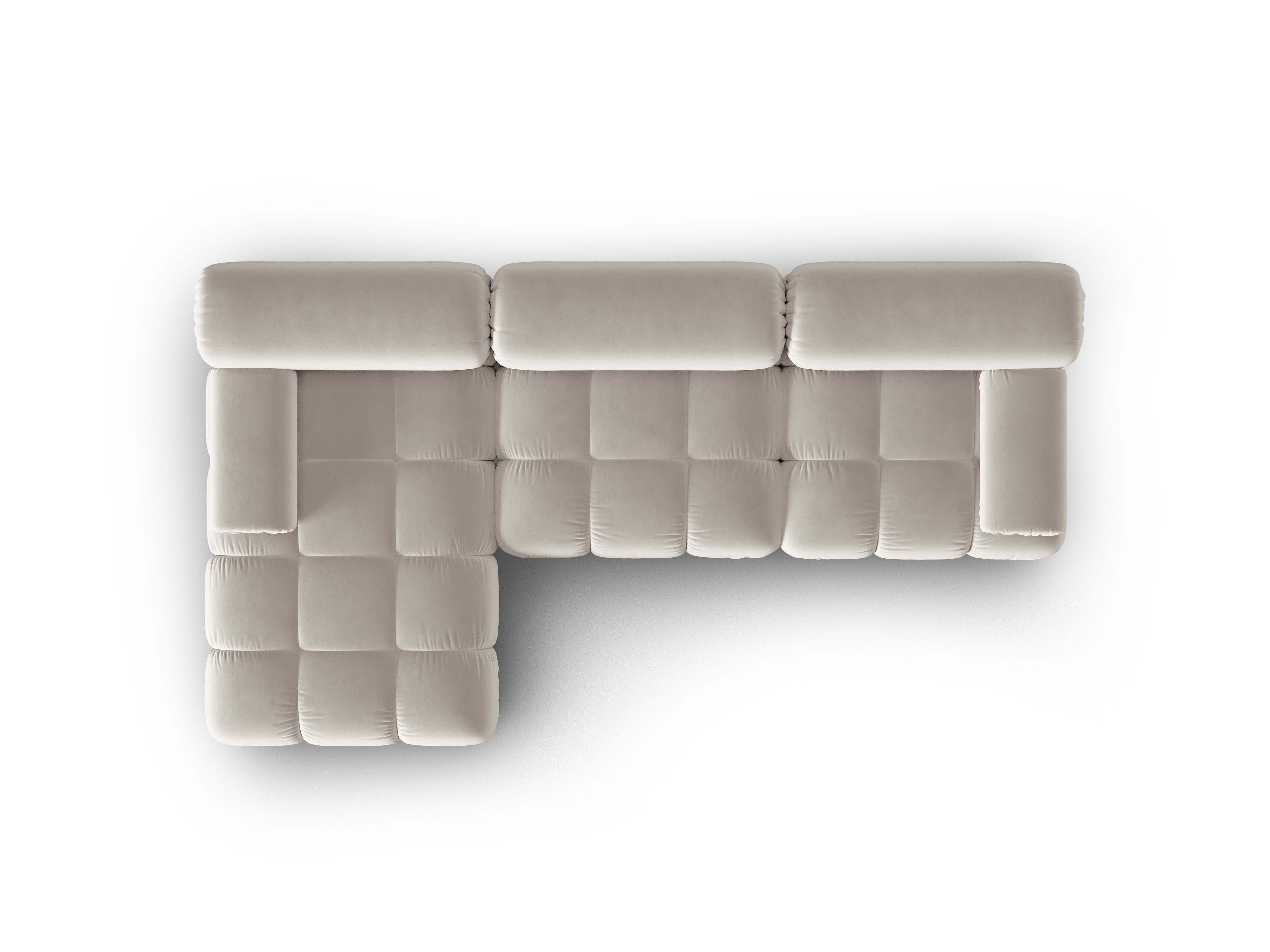 Fluwelen hoekbank voor 4 personen, links CORTINA beige