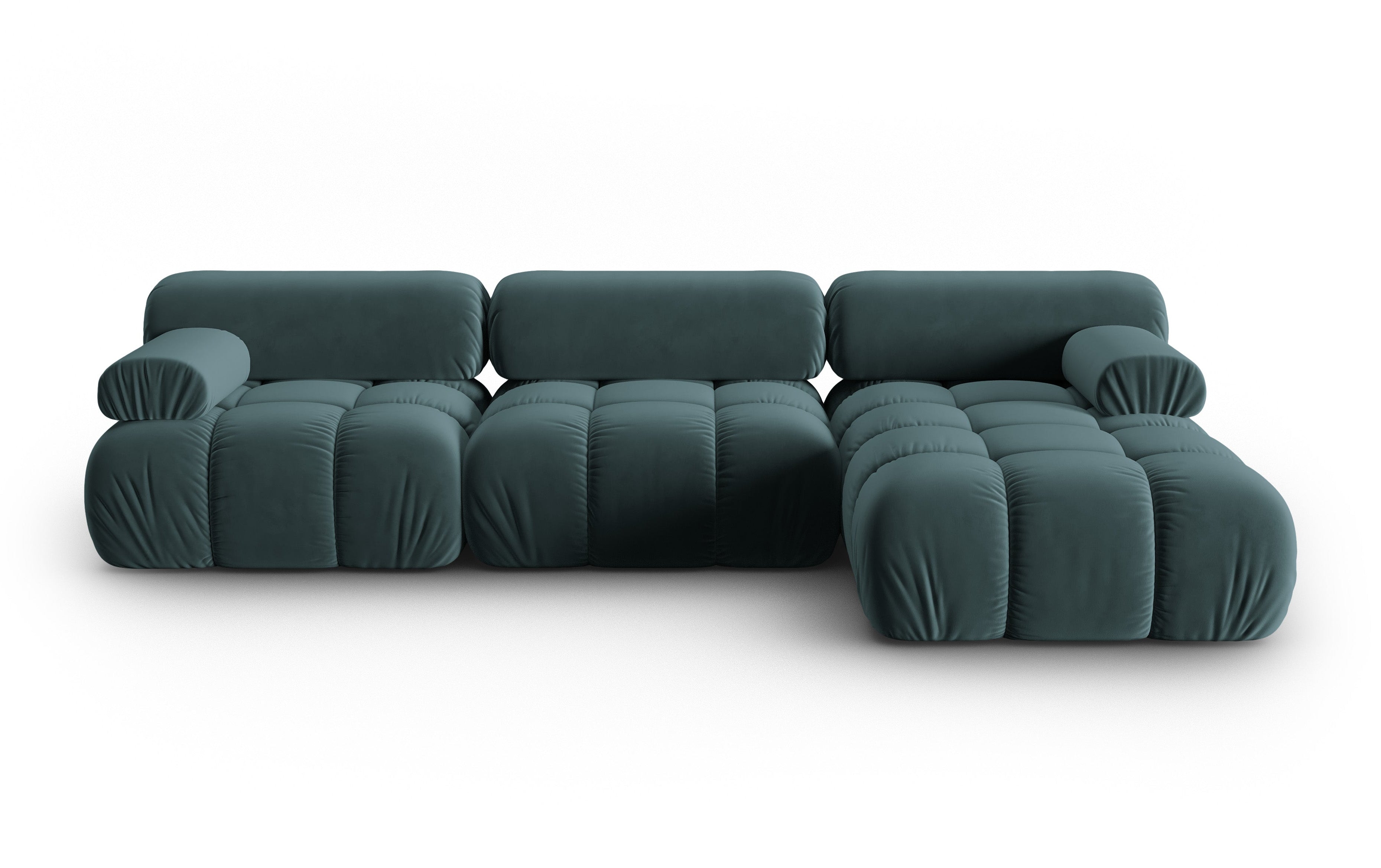 Fluwelen hoekbank voor 4 personen, rechts CORTINA, turquoise