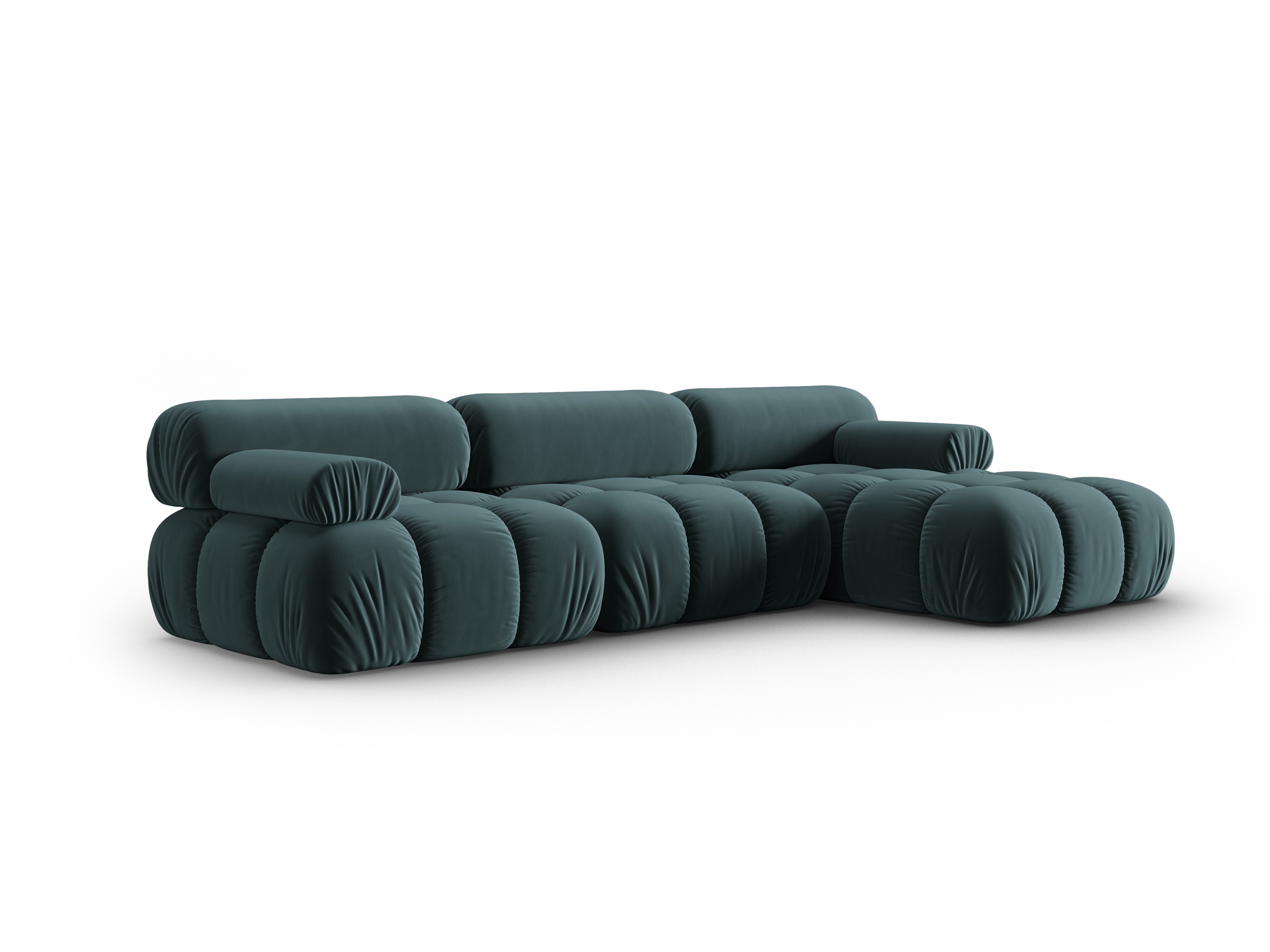 Fluwelen hoekbank voor 4 personen, rechts CORTINA, turquoise