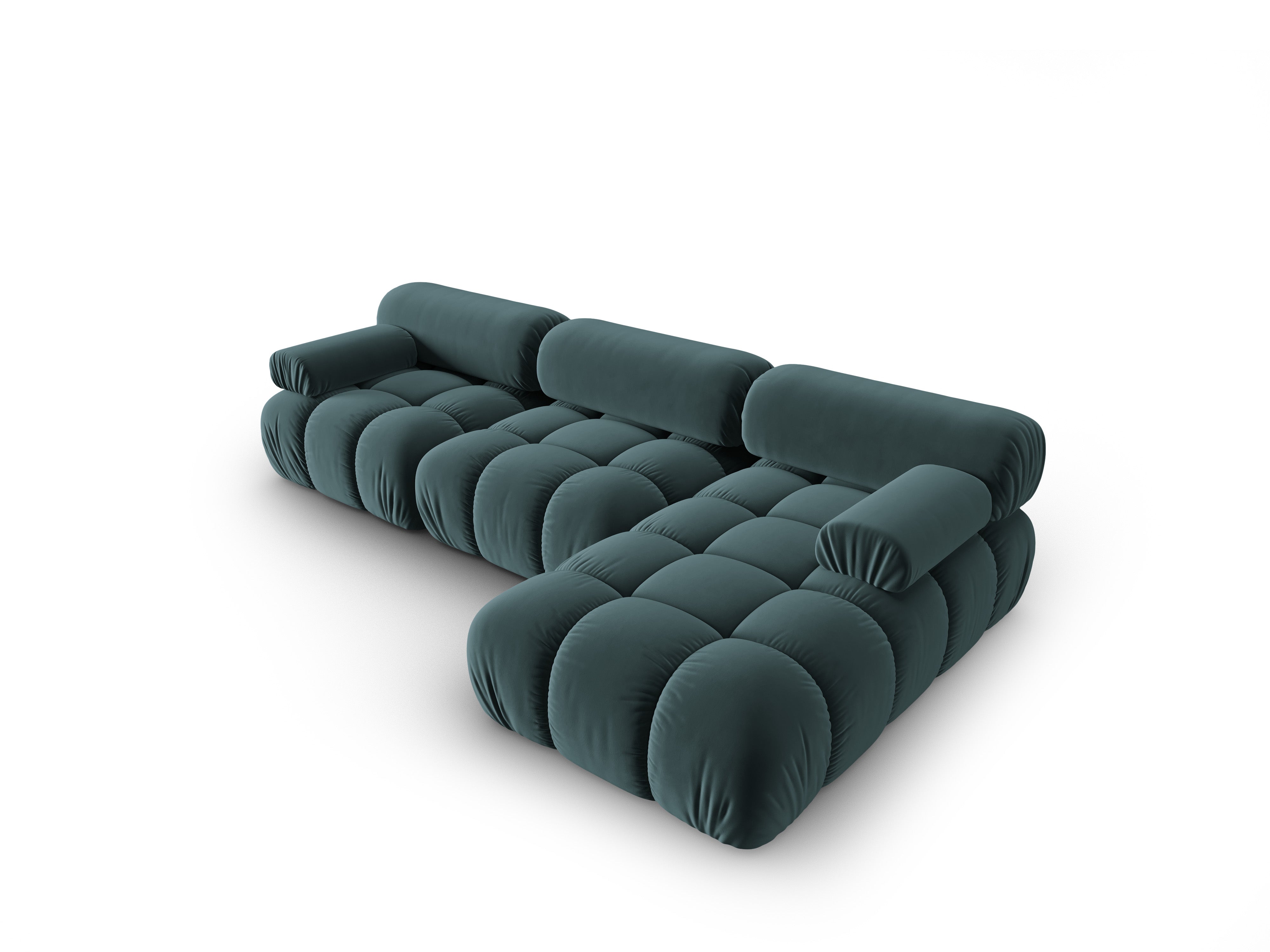Fluwelen hoekbank voor 4 personen, rechts CORTINA, turquoise