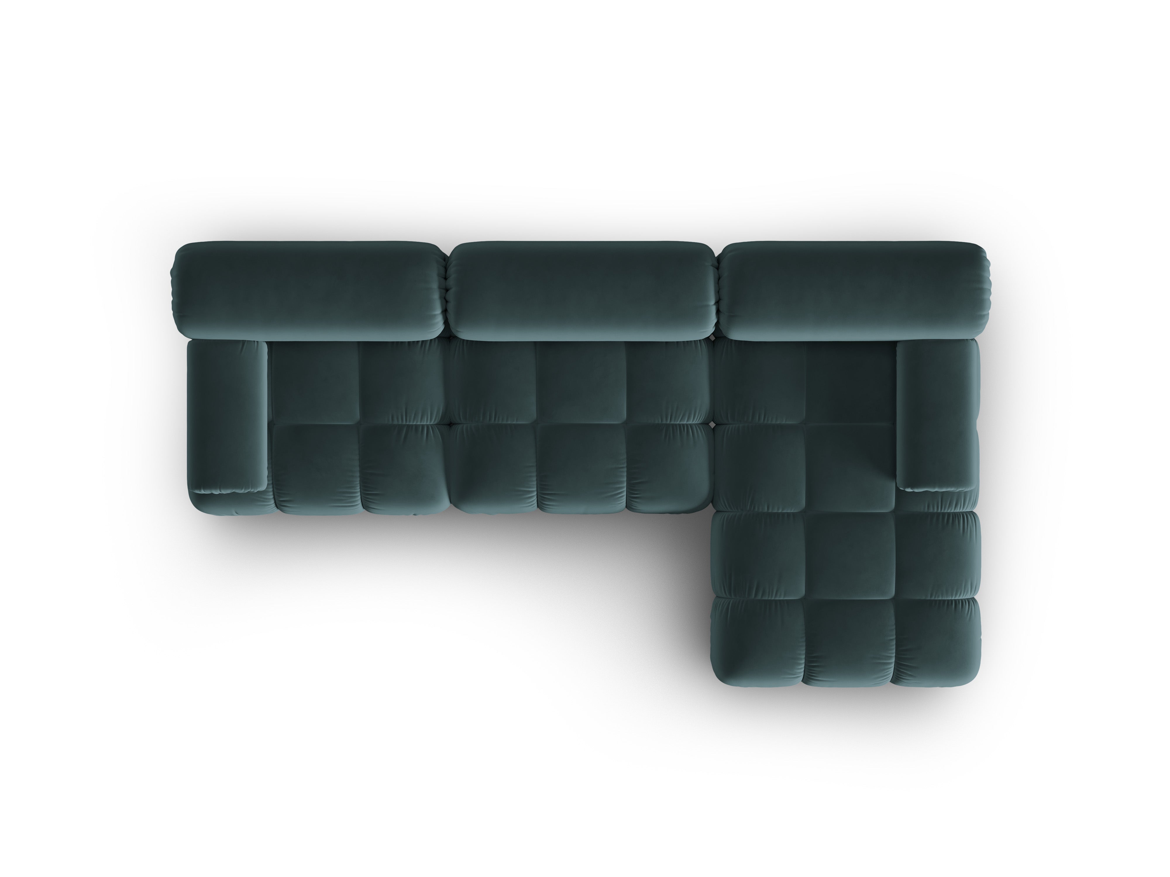 Fluwelen hoekbank voor 4 personen, rechts CORTINA, turquoise