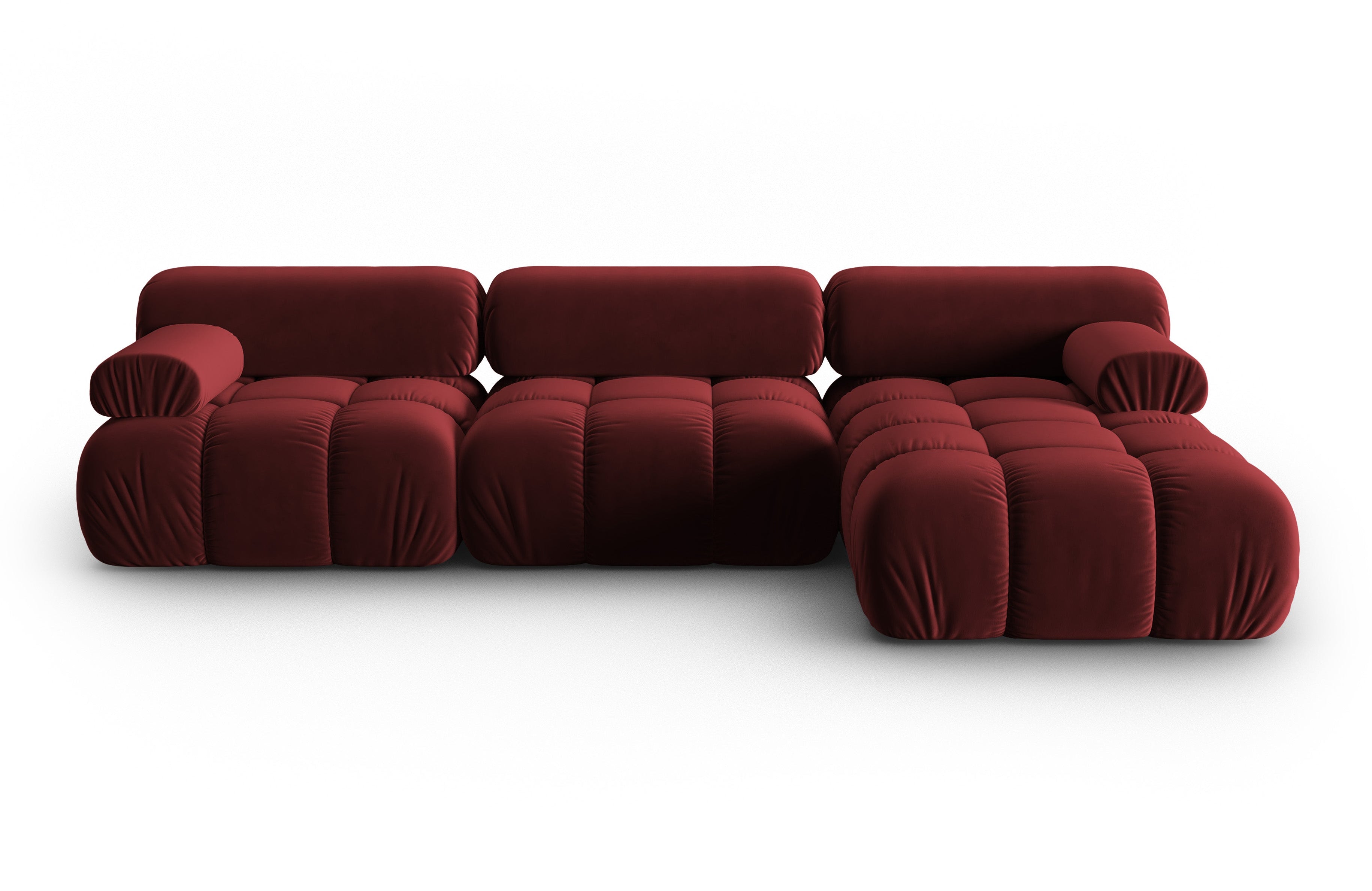 Velvet hoekbank voor 4 personen rechts CORTINA wijnrood