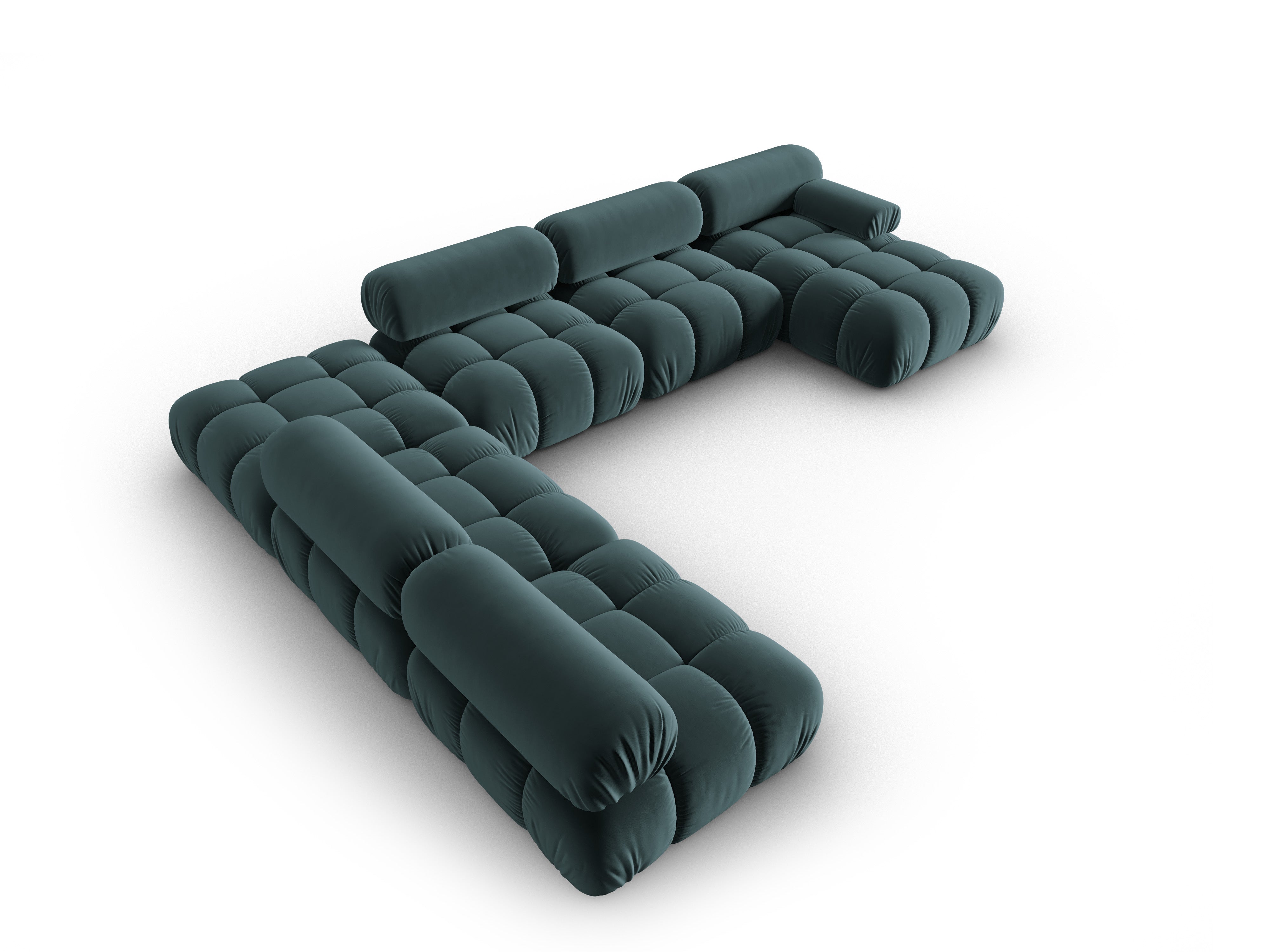 Panoramischer Samt-Ecksofa links CORTINA türkis