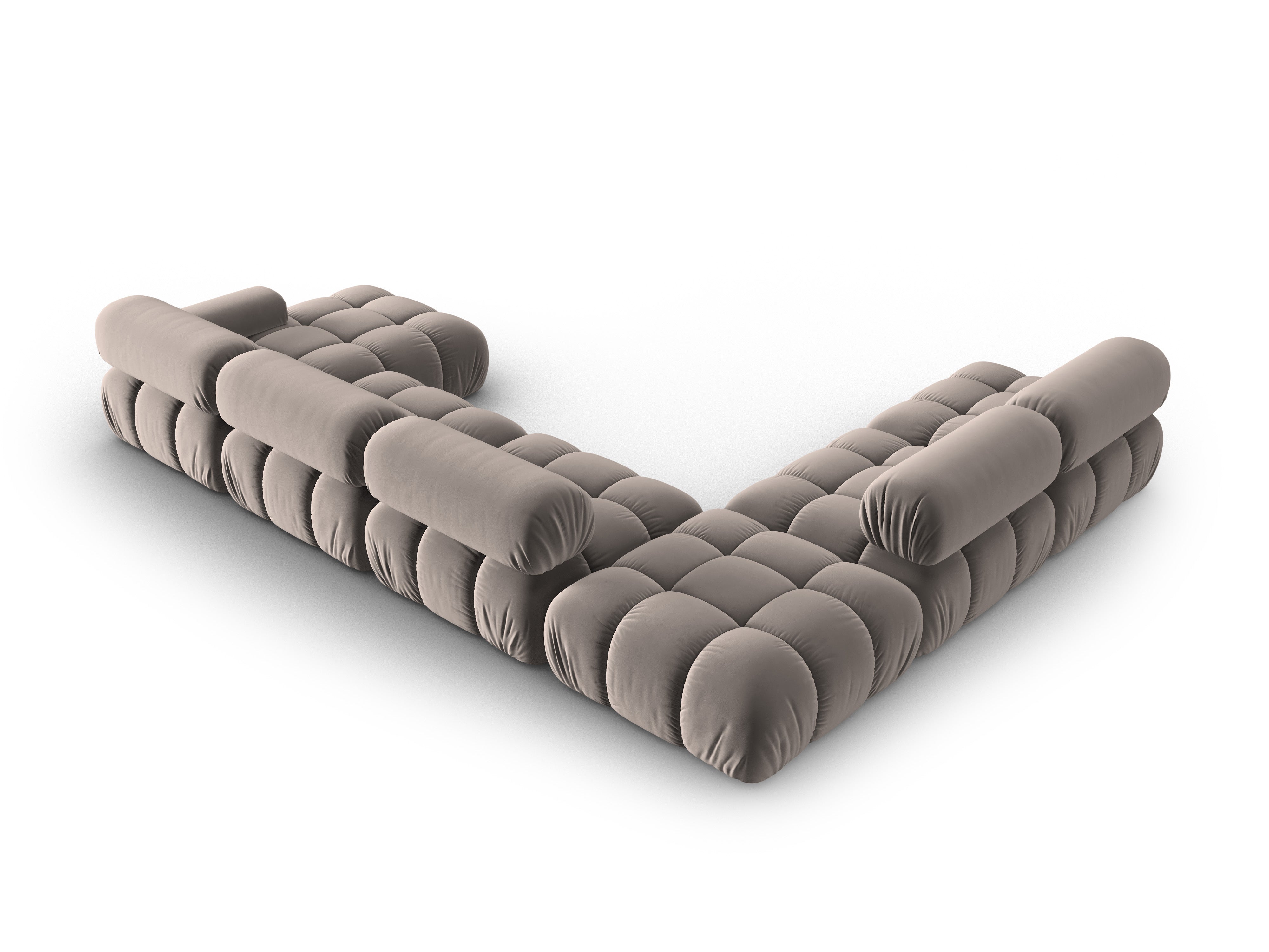 Narożnik panoramiczny aksamitny lewostronny CORTINA cappuccino – Cosmopolitan Design