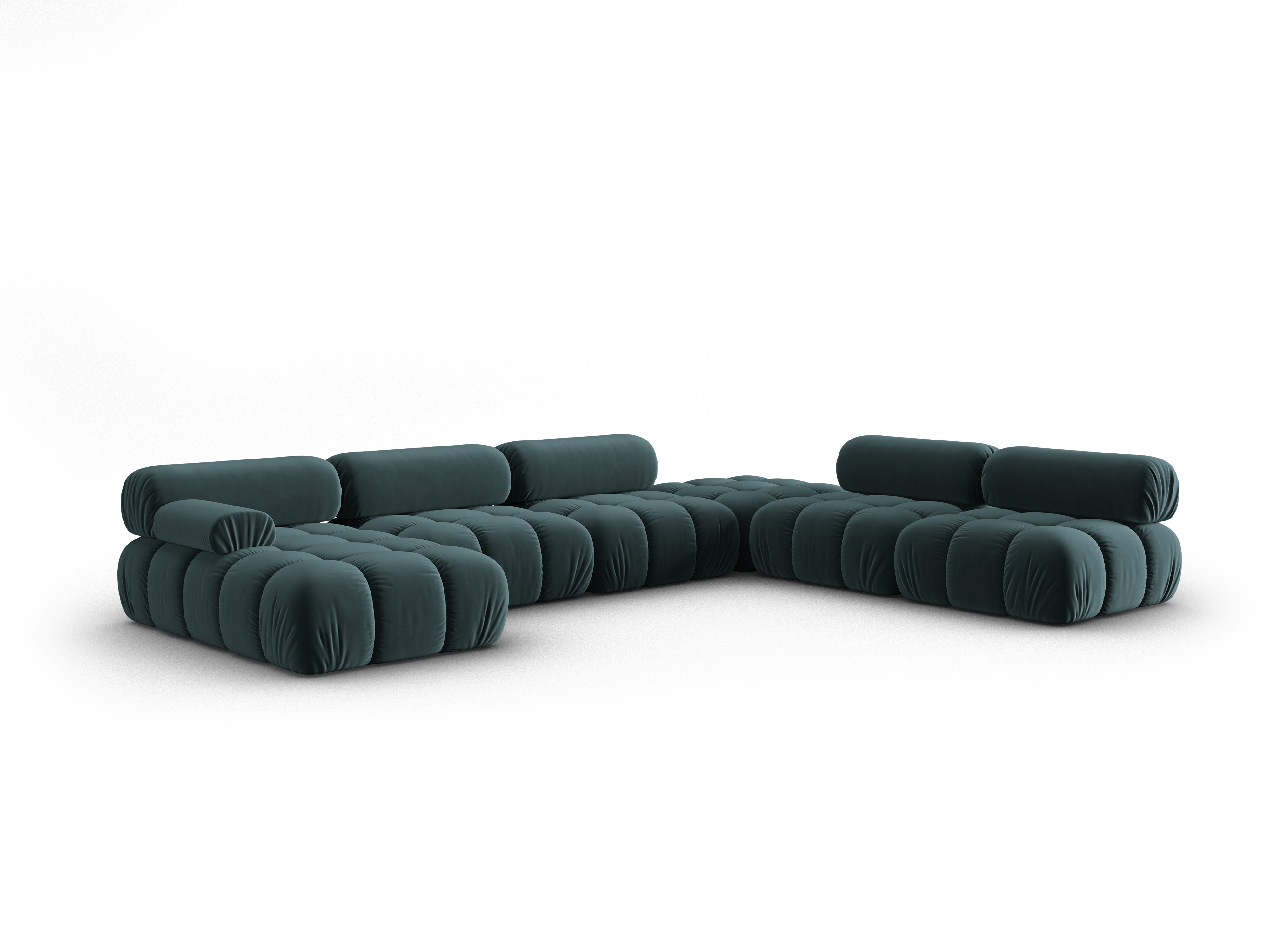 Panoramischer Samt-Ecksofa rechts CORTINA türkis