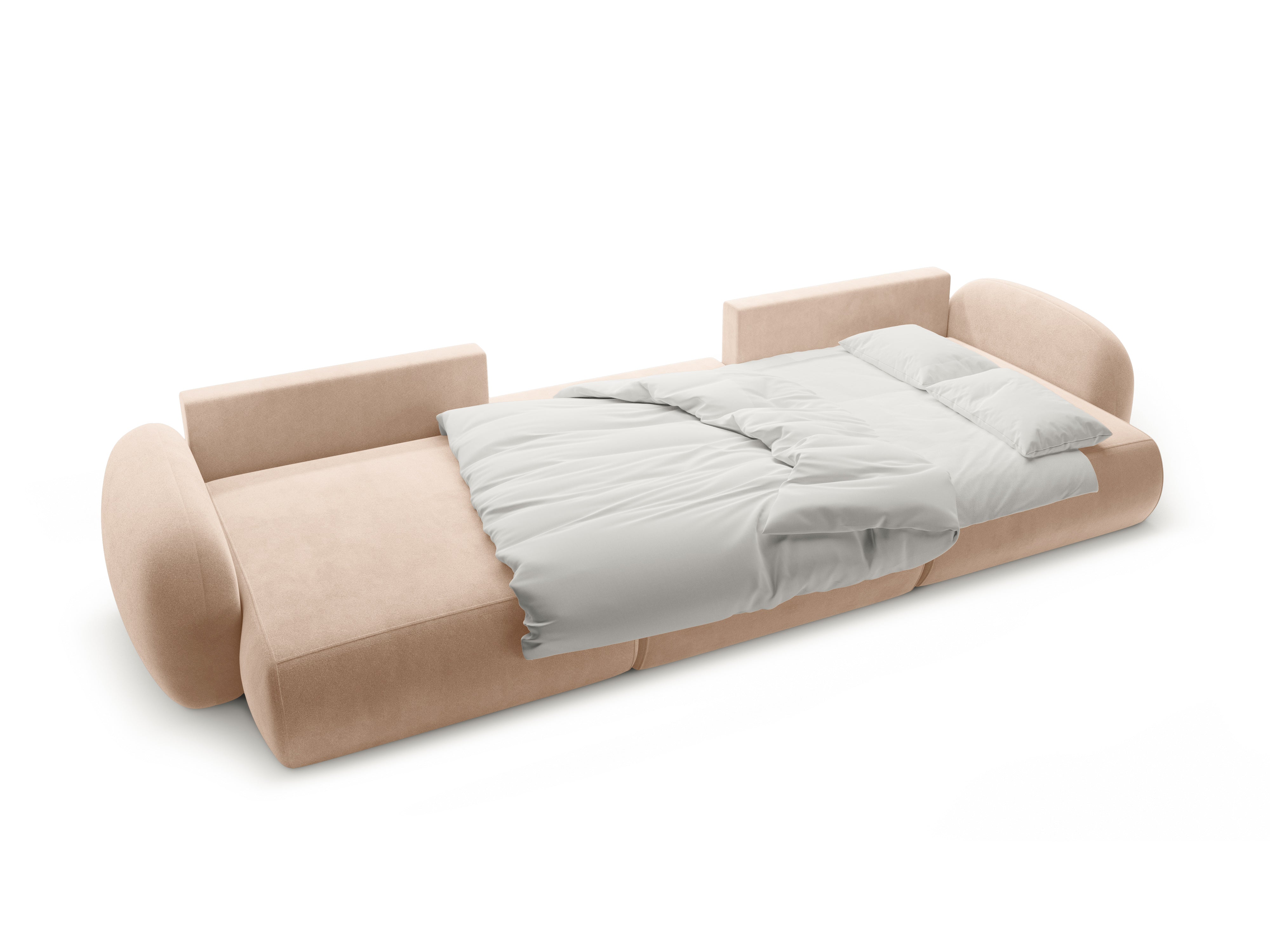 Panoramische fluwelen bank met slaapfunctie voor 5 personen TONALE beige