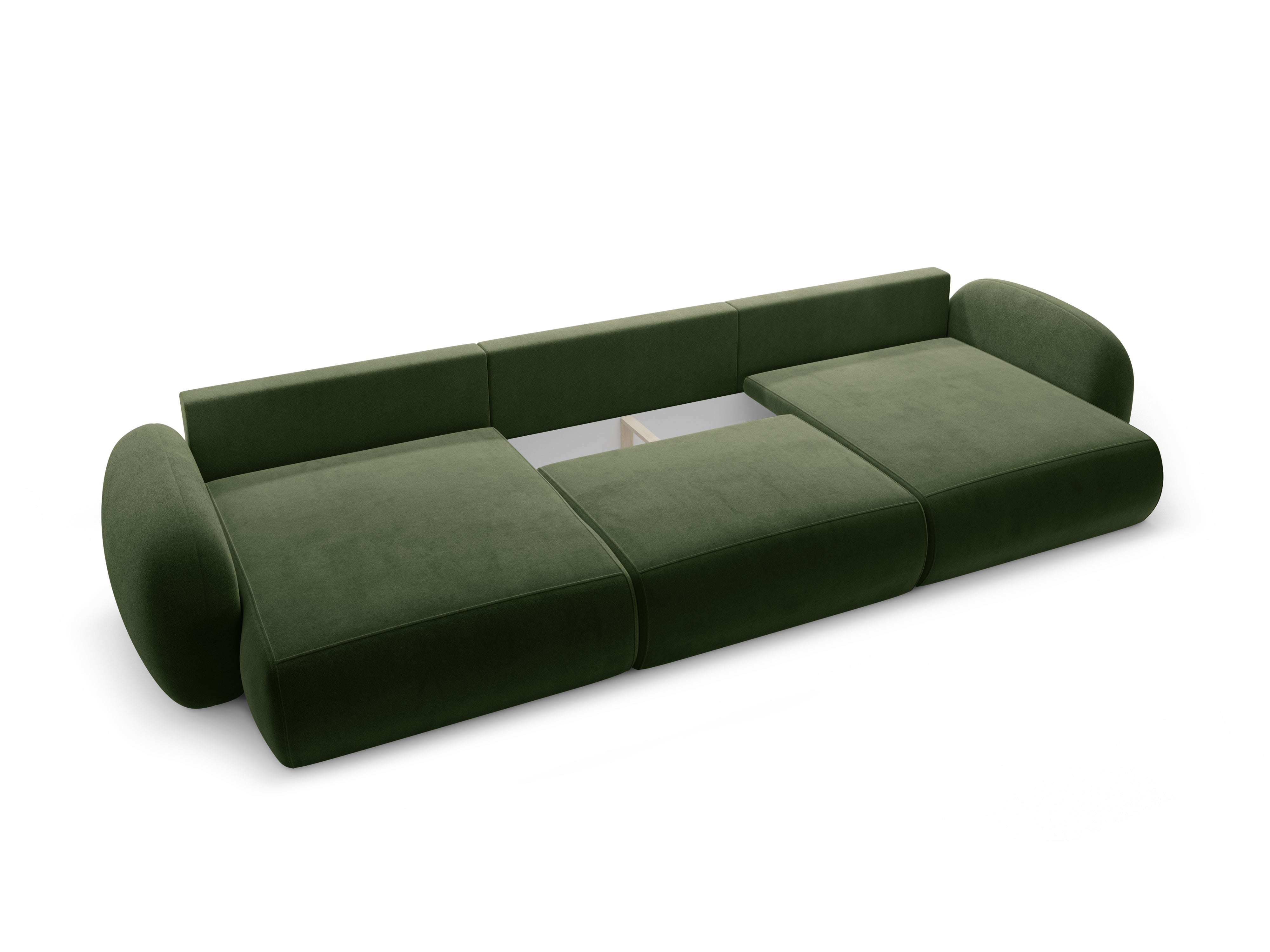 Panoramisch fluwelen sofa met slaapfunctie voor 5 personen TONALE legergroen