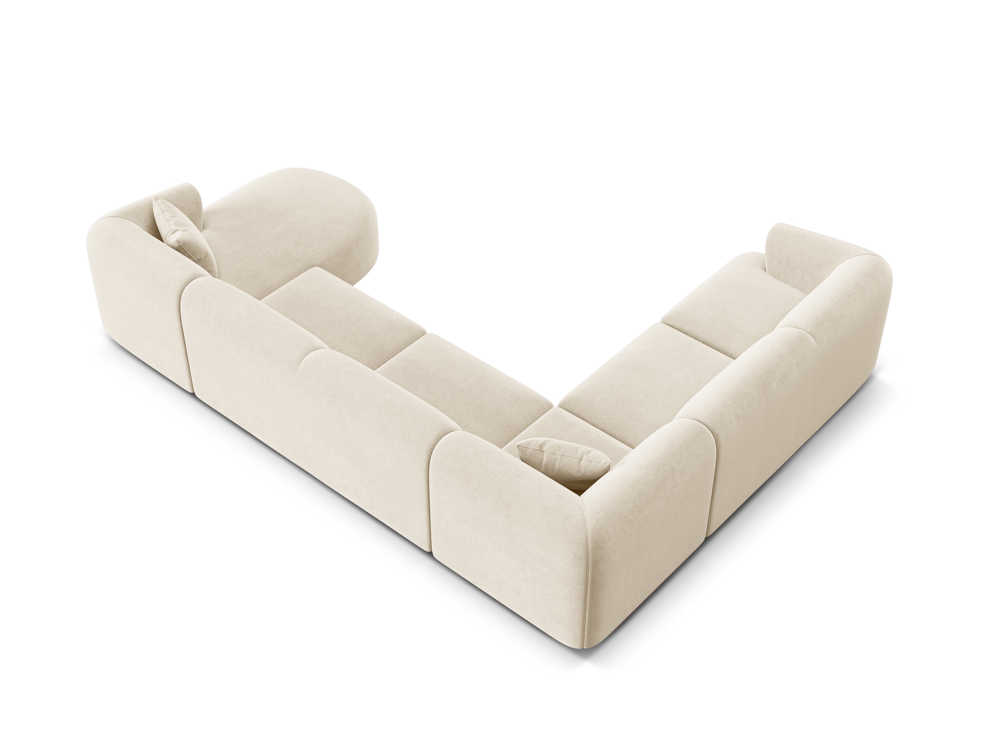 Linkszijdige panoramische fluwelen hoekbank voor 7 personen CAMPI lichtbeige
