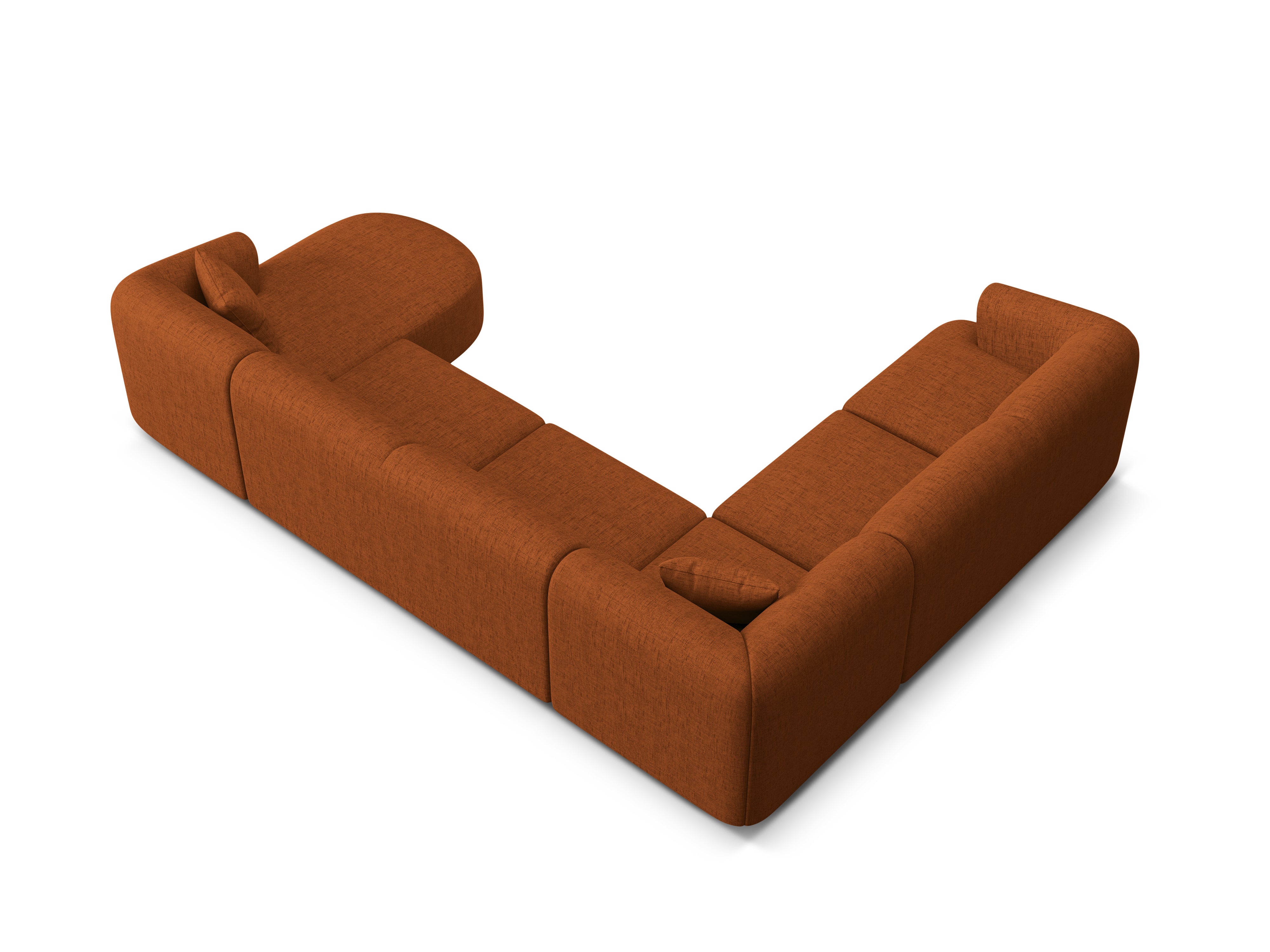 Left-sided panoramic corner sofa for 7 people CAMPI brick chenille