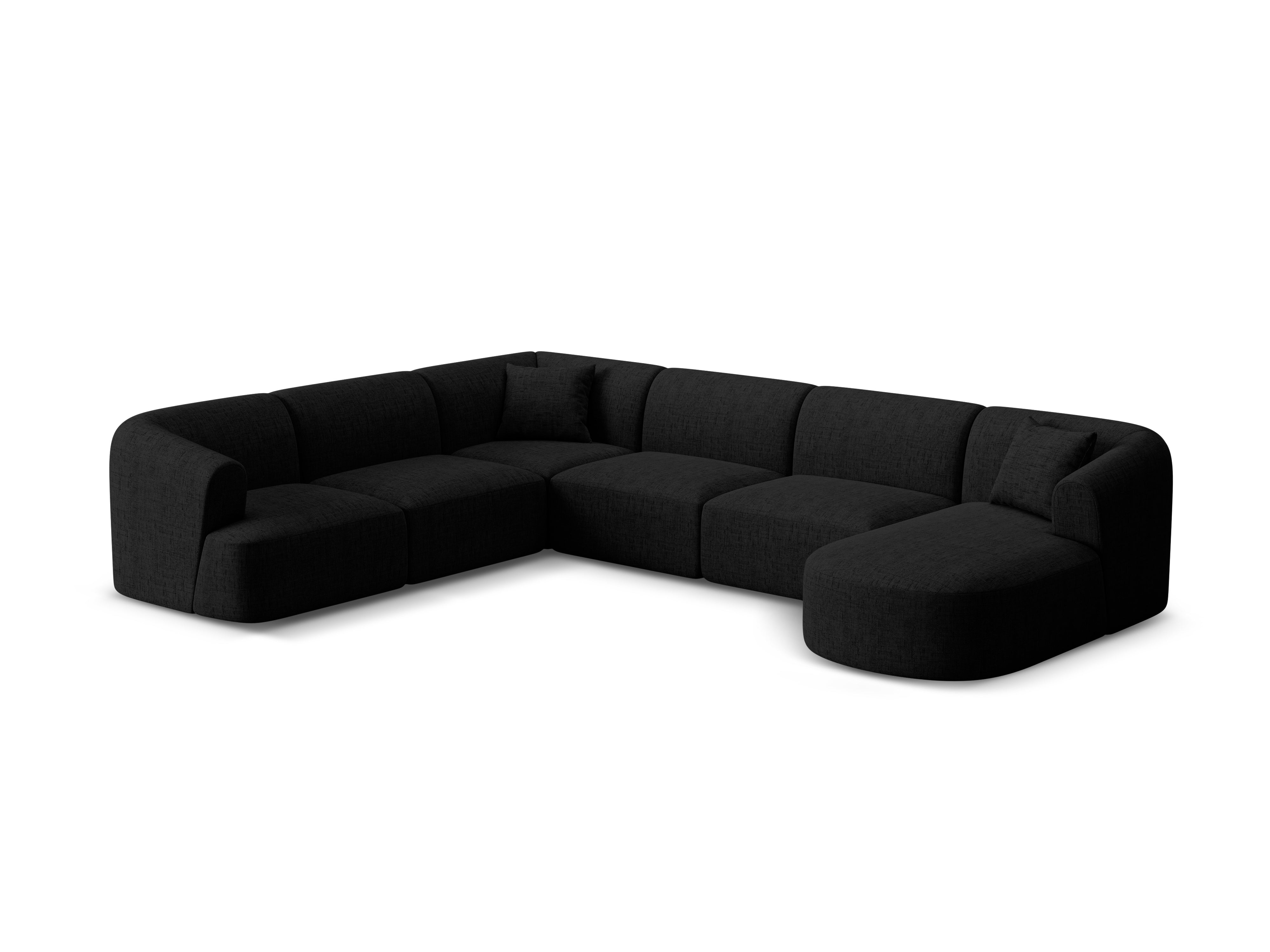 Left-sided panoramic corner sofa for 7 people CAMPI black chenille