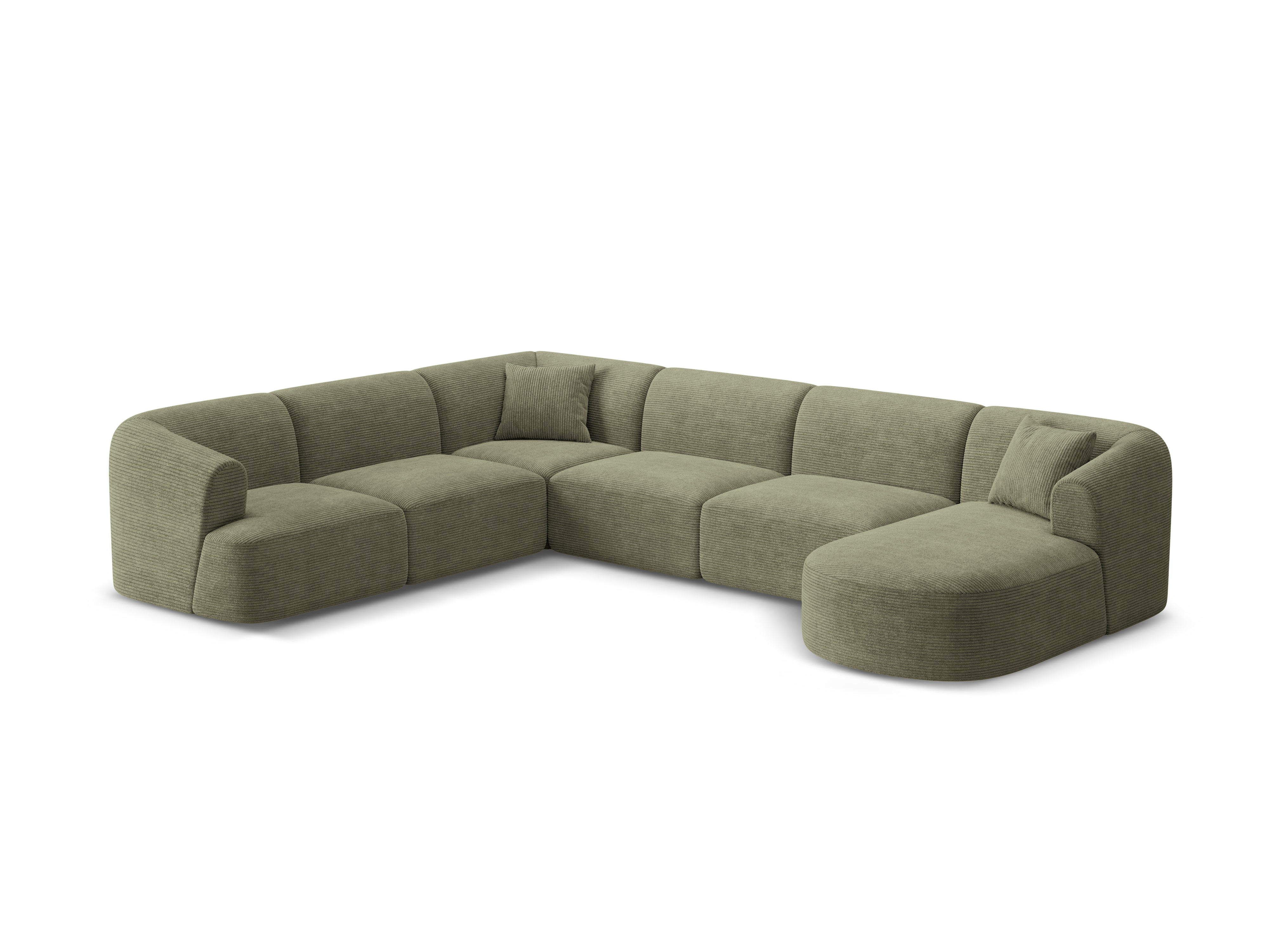 Left-sided panoramic corner sofa for 7 people CAMPI green corduroy