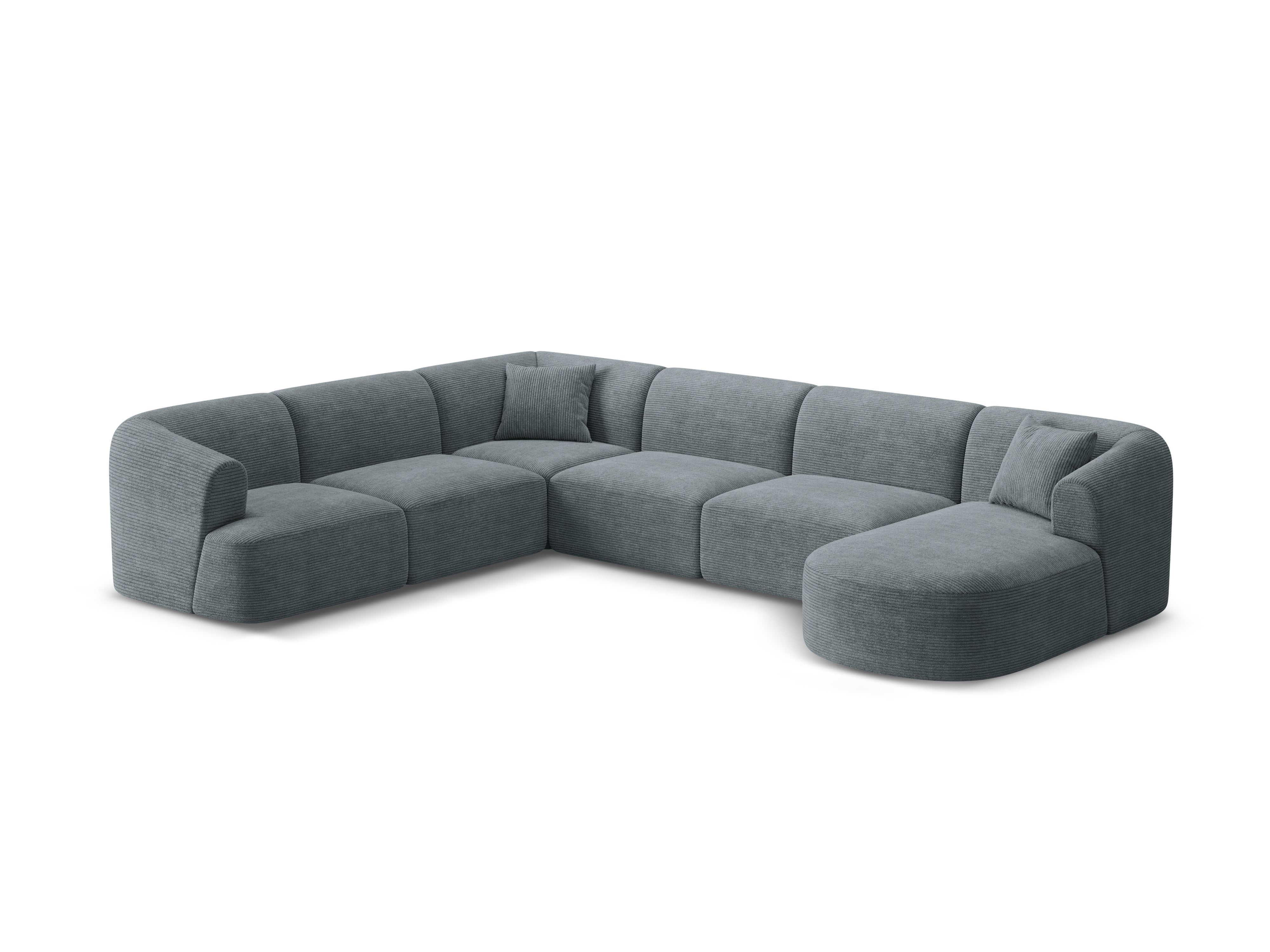 Linksseitiges panoramisches 7-Sitzer-Sofa CAMPI grauer Cordstoff