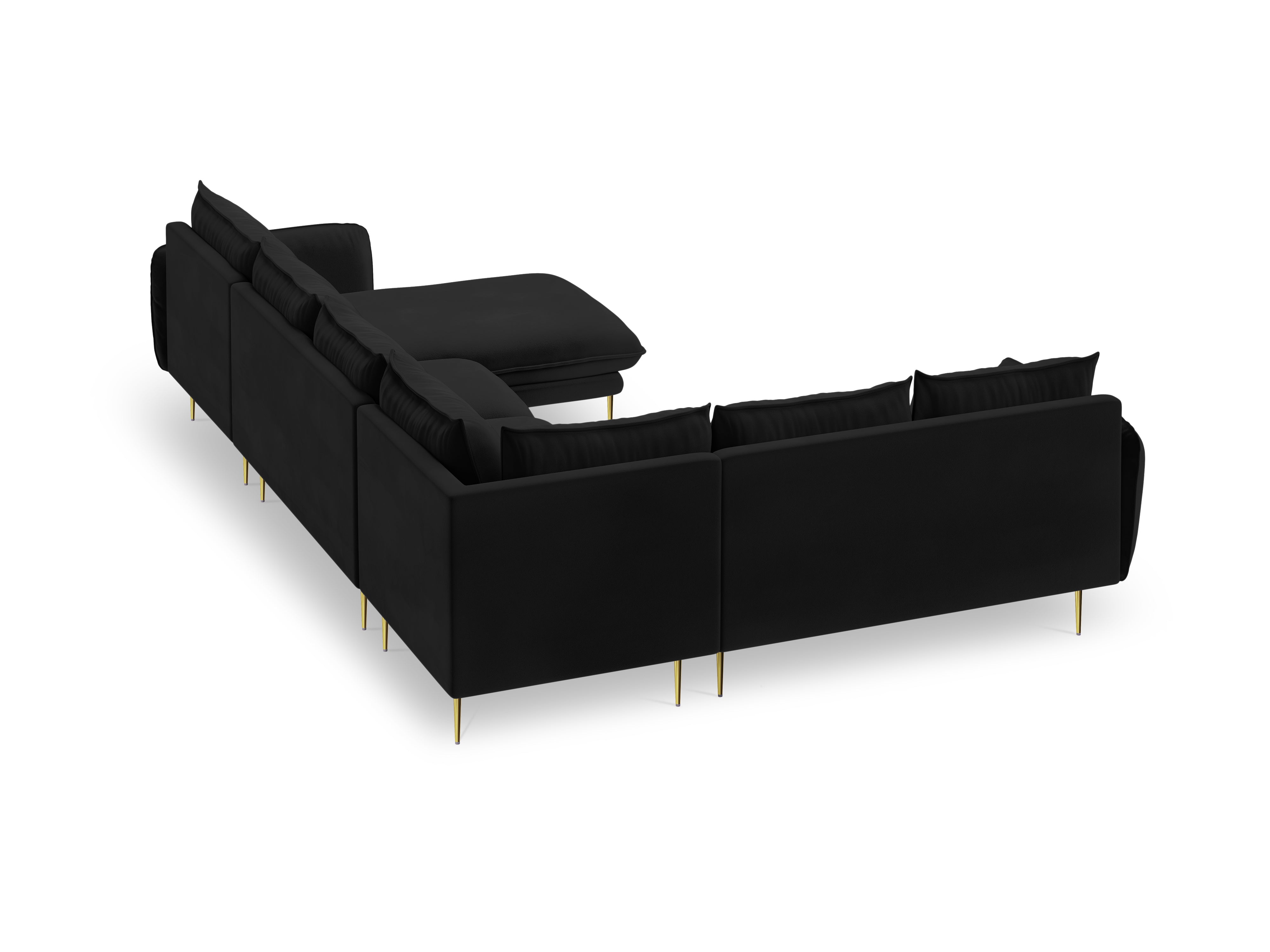 Panoramic Velvet Left-Facing Sofa for 7 People VIENNA in Black with Gold Base