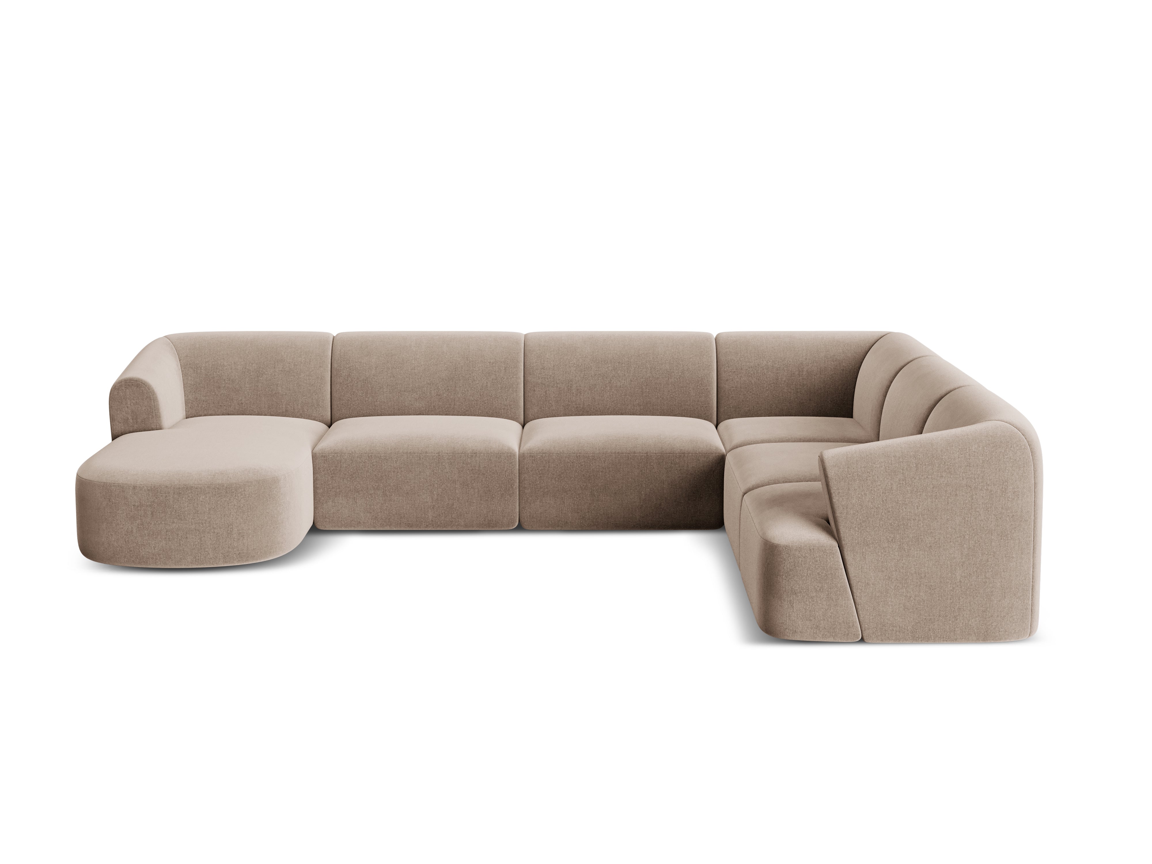 Right-facing velvet panoramic corner sofa for 7 people CAMPI dark beige