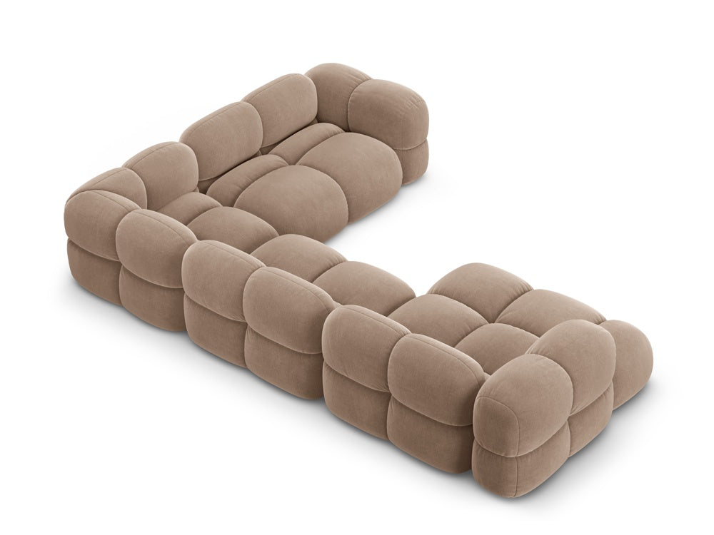 Samt-U-Form-Ecksofa rechts LORETTO dunkelbeige