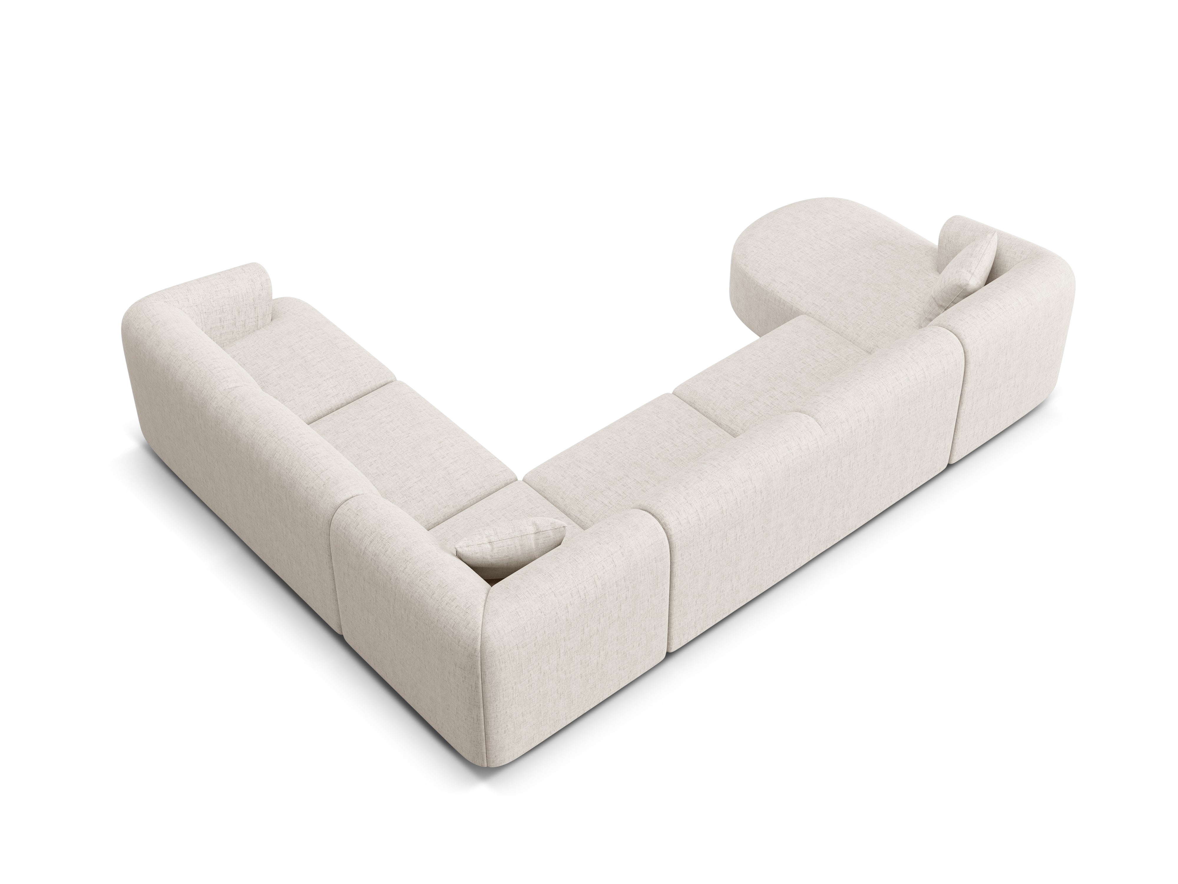 Rechtsseitige panoramische 7-sitzige Eckcouch CAMPI cremefarbener Chenille