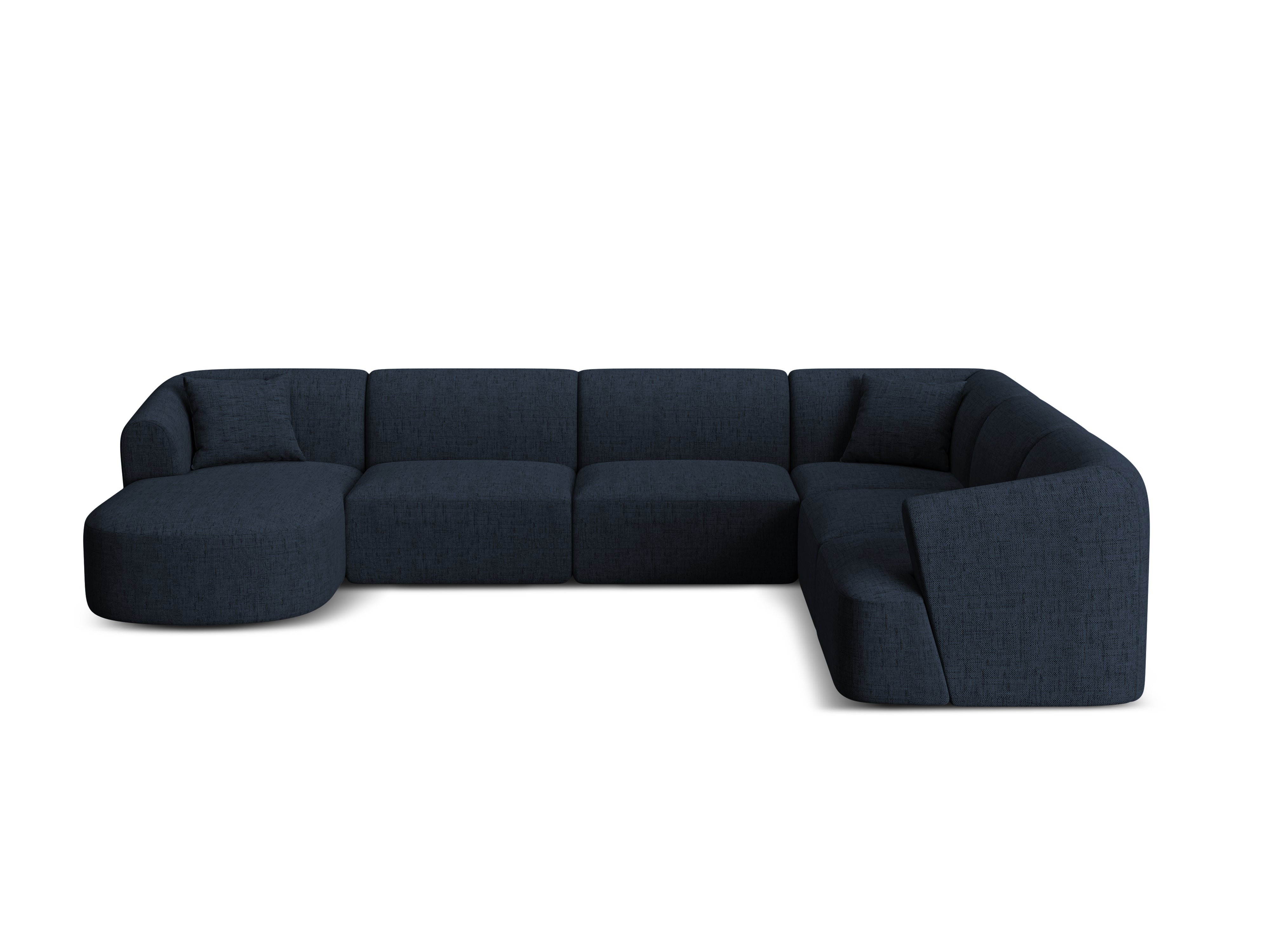 Right-facing panoramic corner sofa for 7 people CAMPI blue chenille