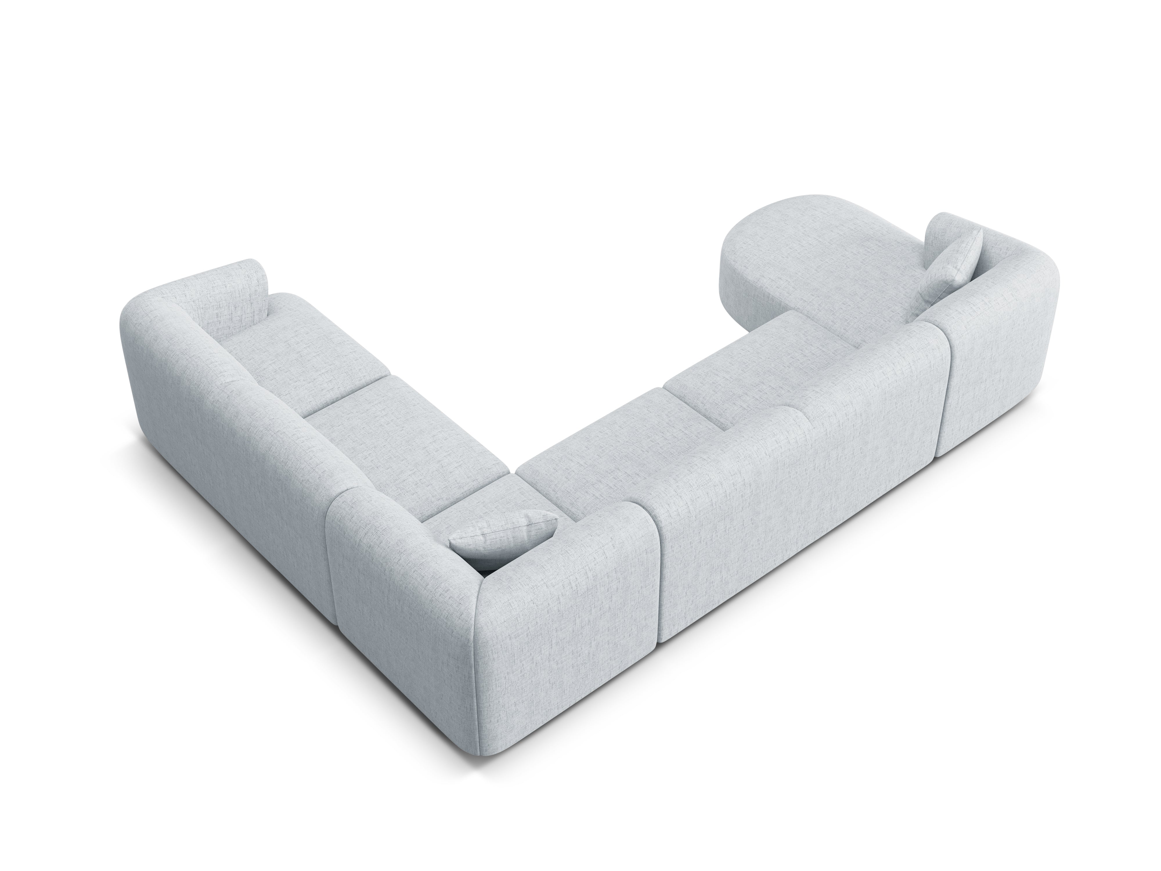 Rechtsseitige panoramische 7-sitzige Eckcouch CAMPI hellgraues Chenille