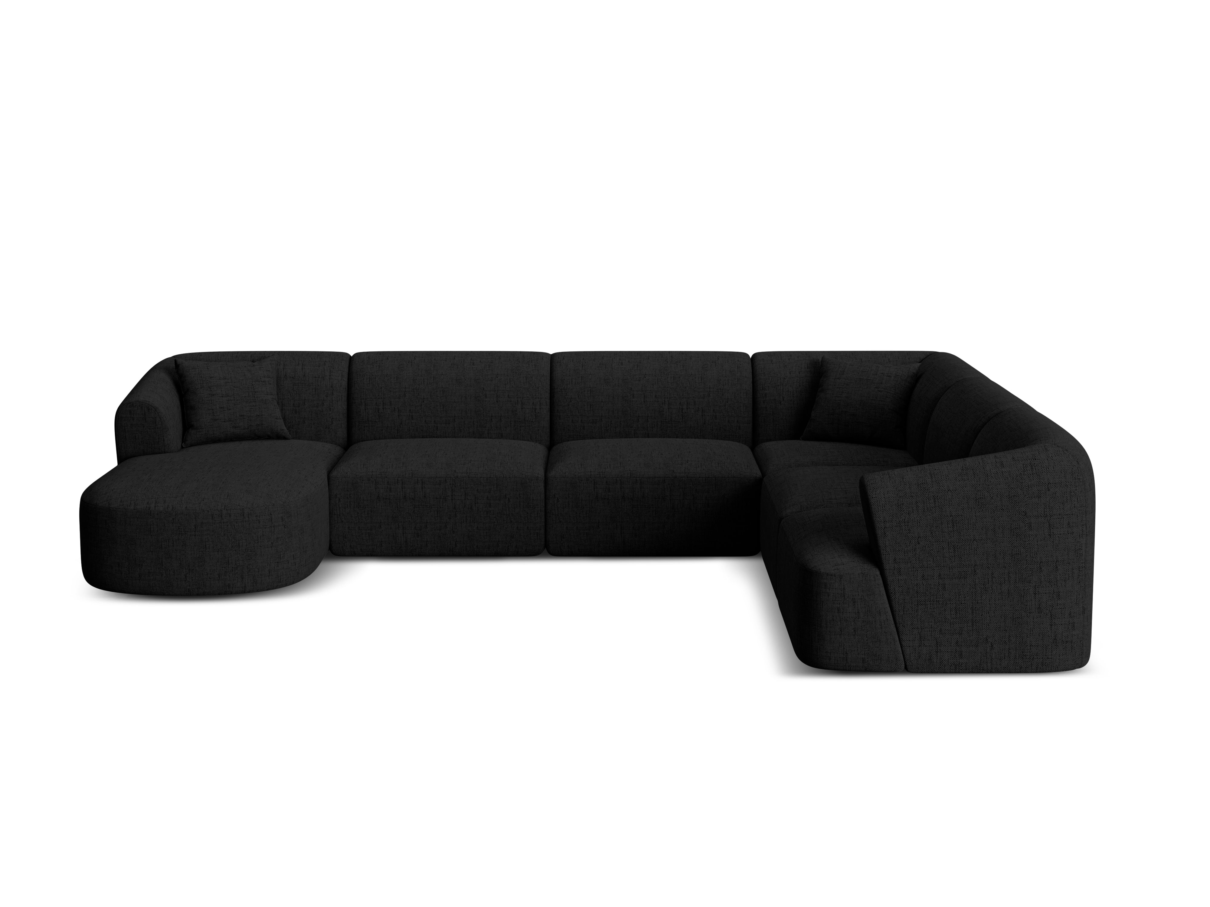 Right-sided panoramic corner sofa for 7 people CAMPI black chenille