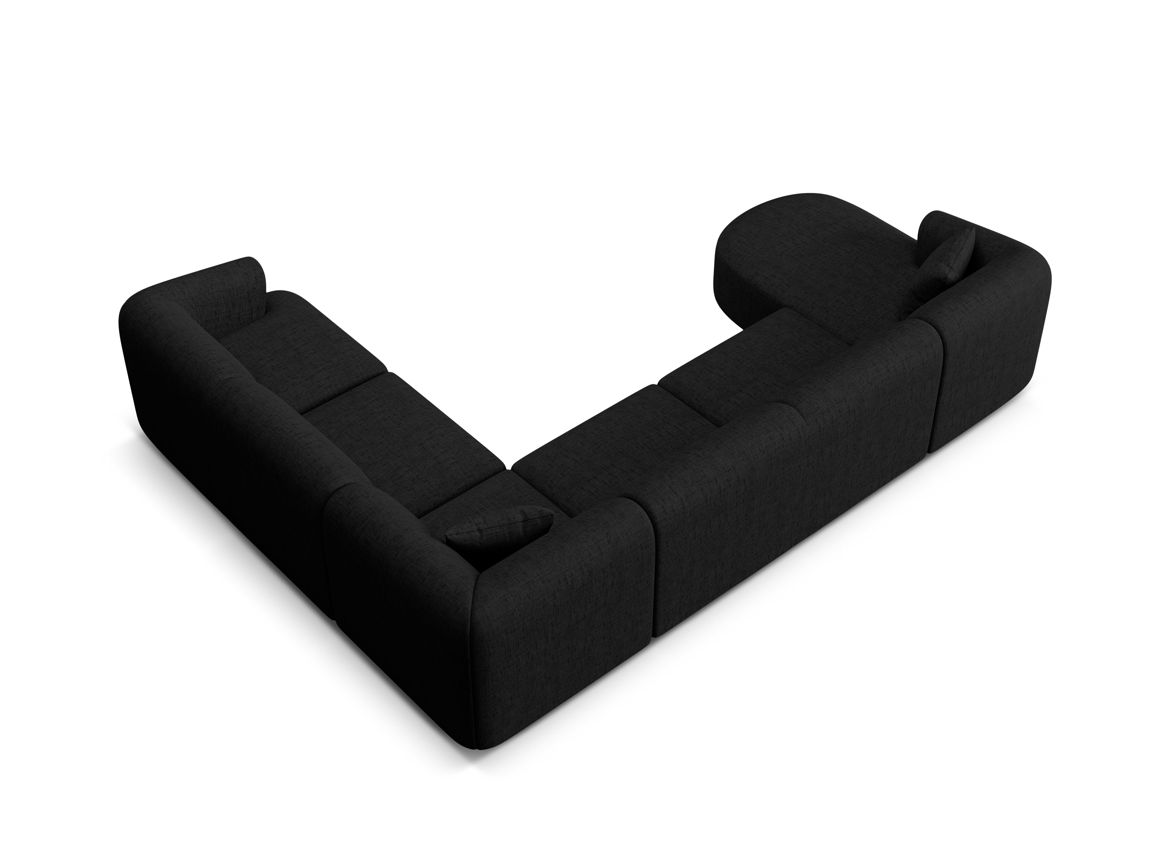 Right-sided panoramic corner sofa for 7 people CAMPI black chenille
