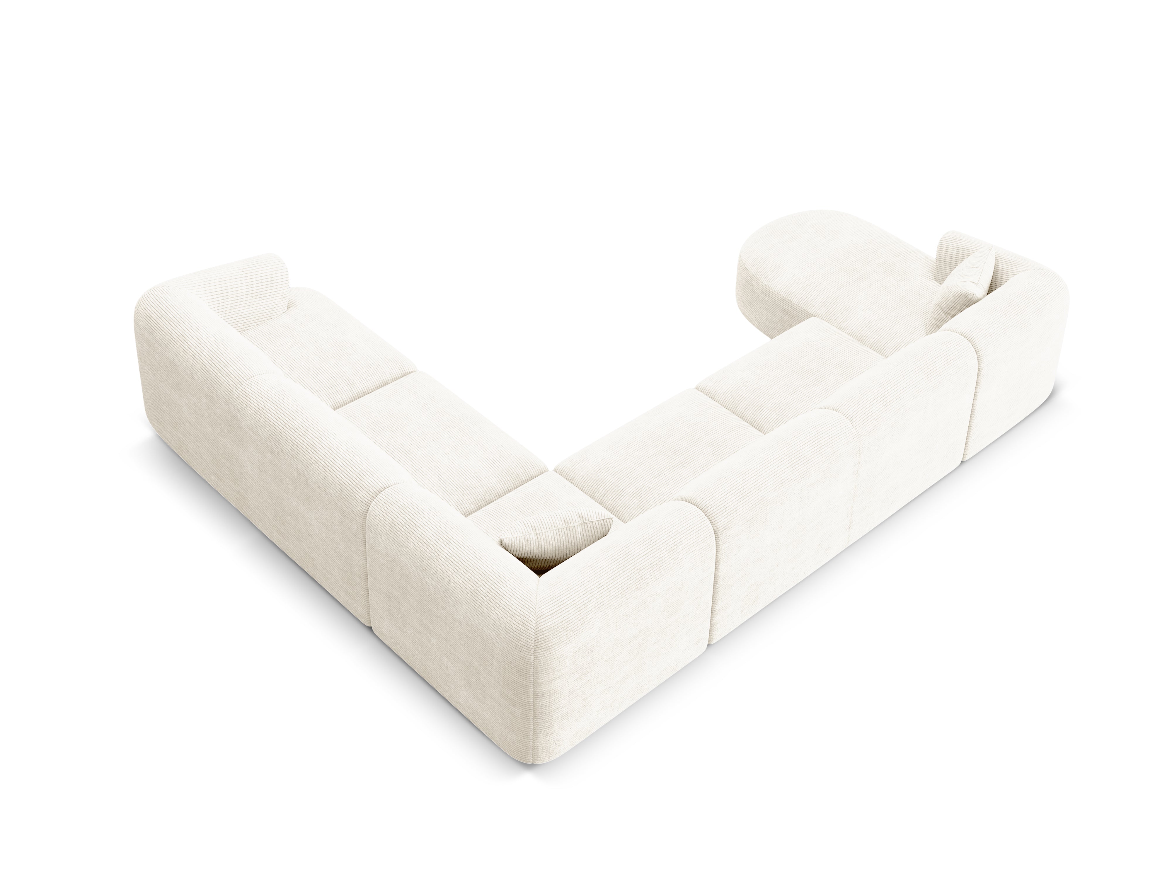 Rechtsseitige panoramische 7-sitzige Eckcouch CAMPI cremefarbener Cord