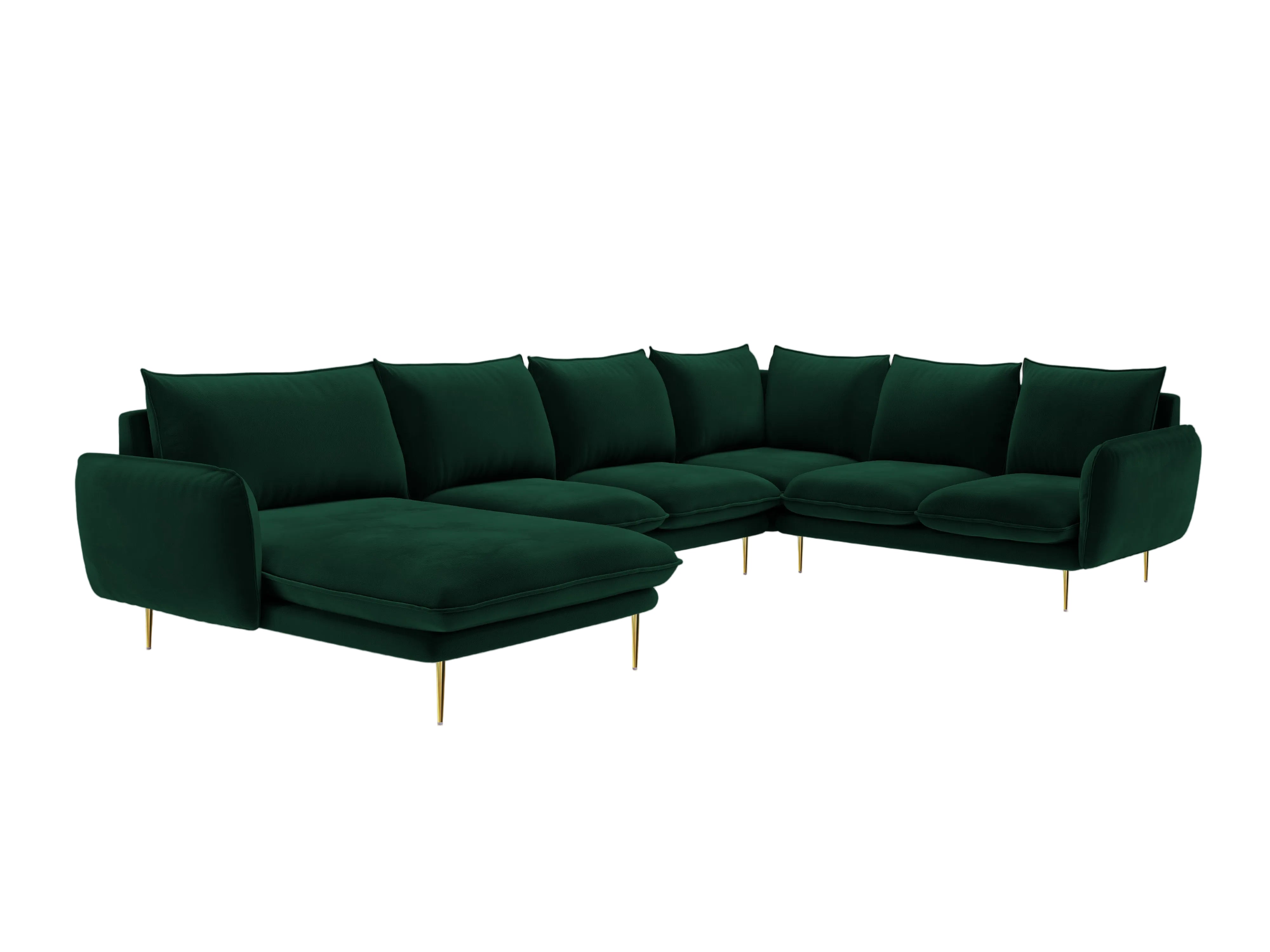Panoramic Velvet Corner Sofa Right-Handed 7-Seater VIENNA Bottle Green with Gold Base