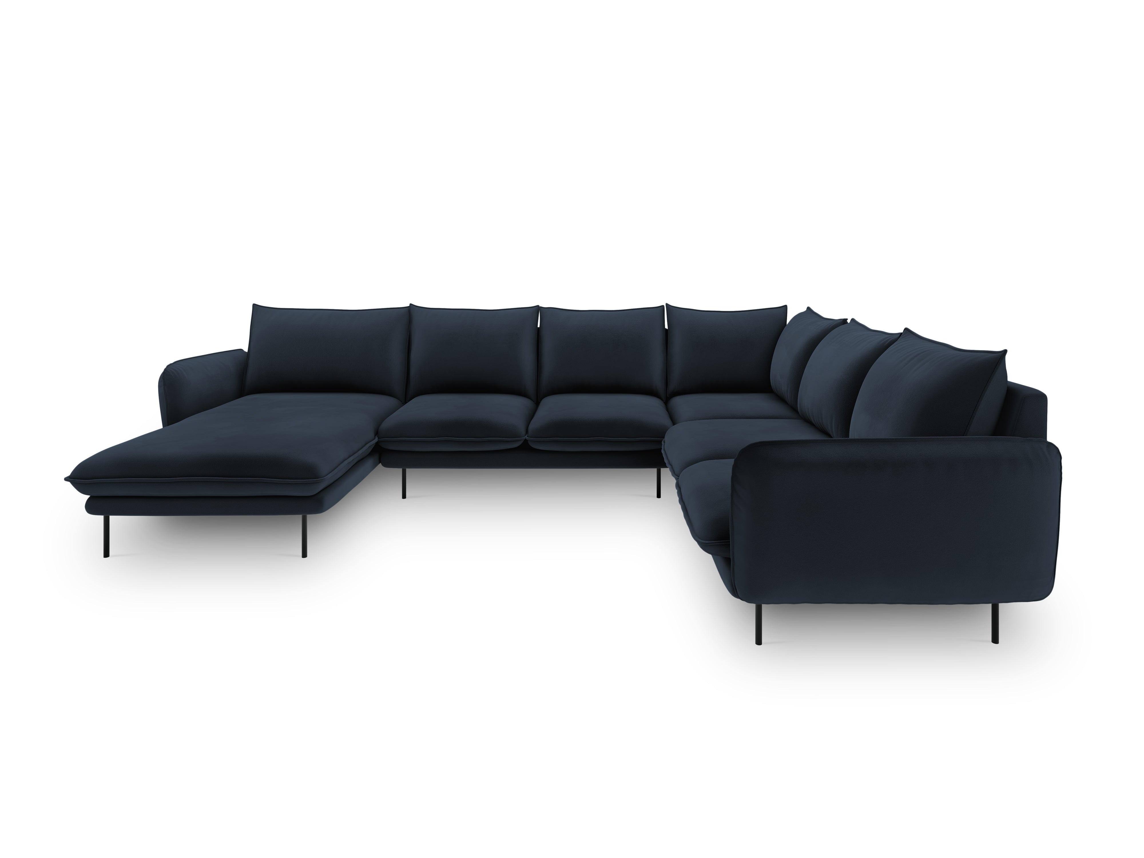 Panoramic Velvet Corner Sofa Right-Handed 7-Seater VIENNA Dark Blue with Black Base