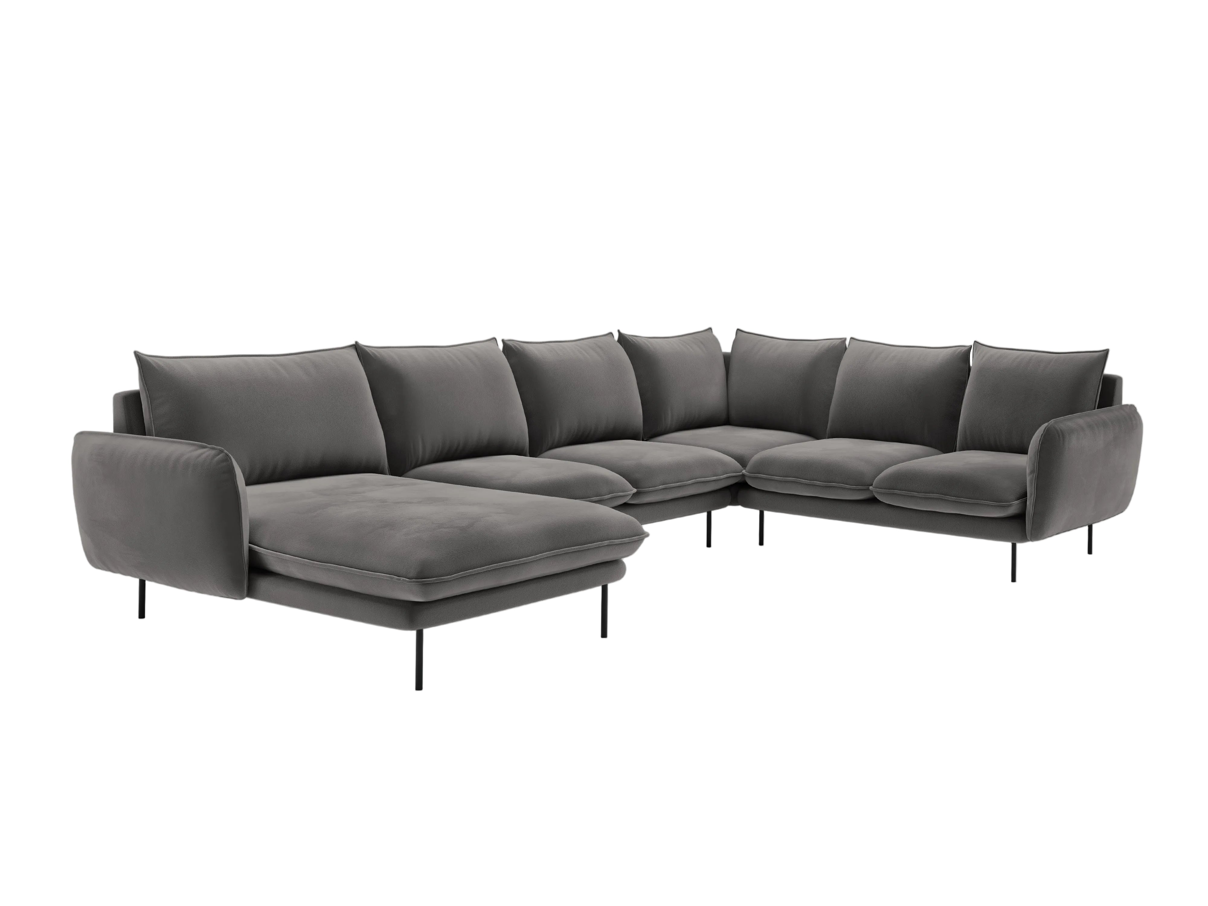 Panoramic Velvet Corner Sofa Right-Handed 7-Seater VIENNA Light Gray with Black Base