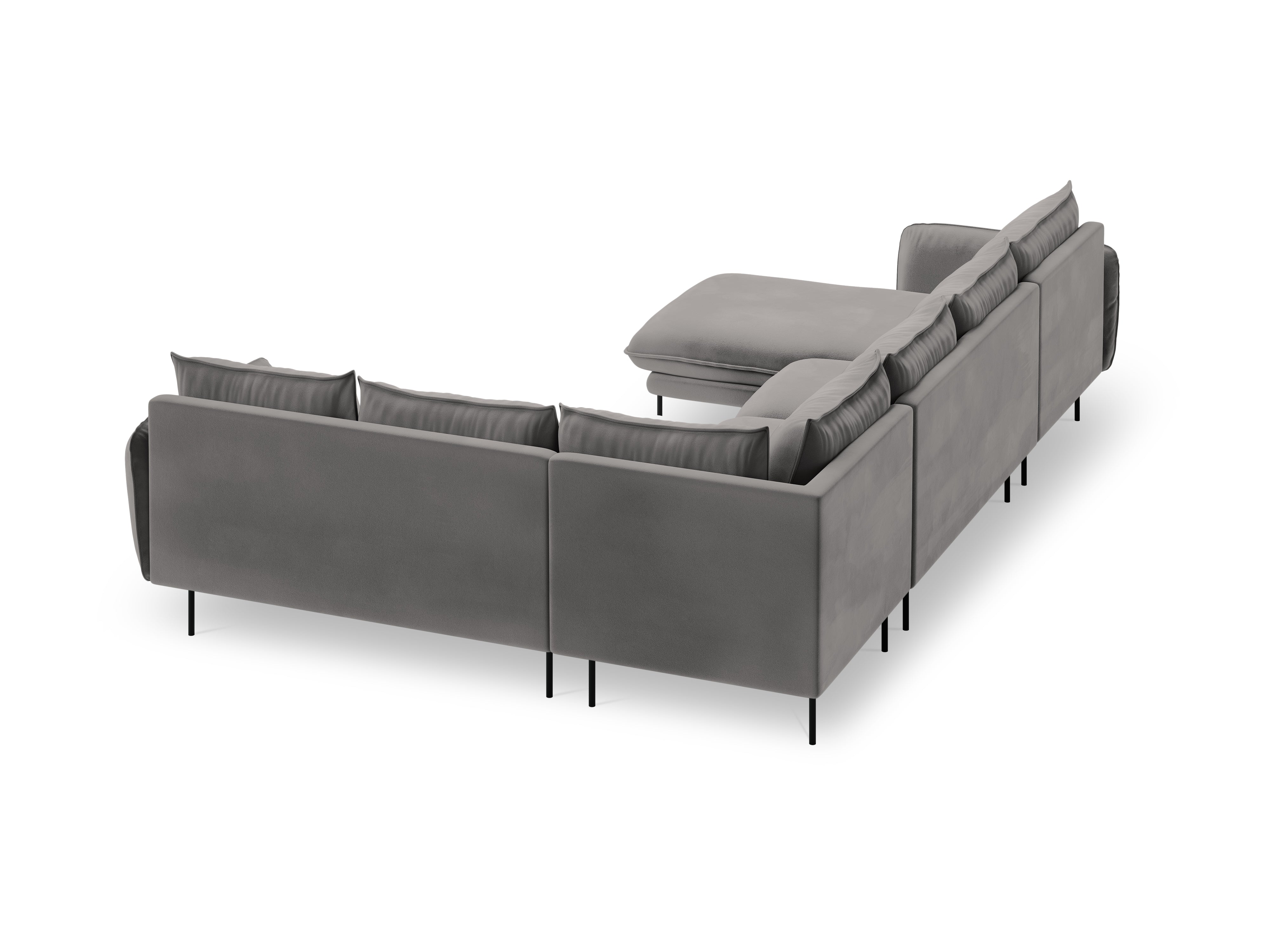 Panoramic Velvet Corner Sofa Right-Handed 7-Seater VIENNA Light Gray with Black Base