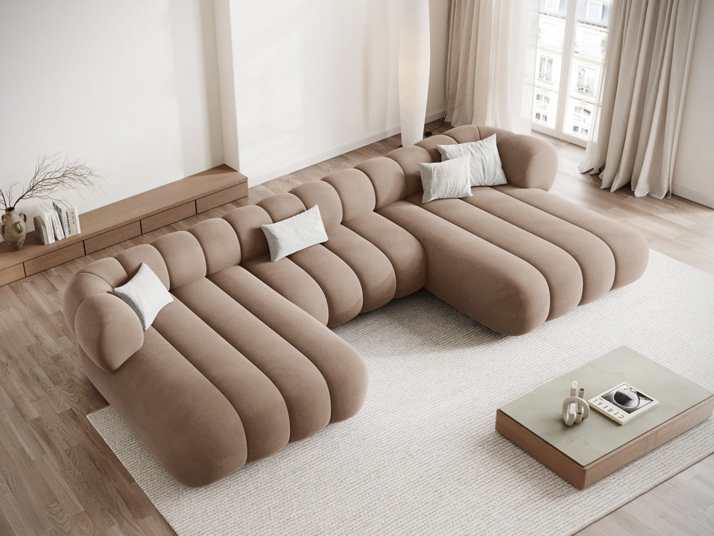 KOGE dark beige velvet panoramic sofa for 6 people
