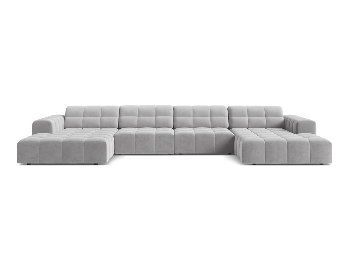 Sofa panoramiczna aksamitna 6-osobowa CHICAGO jasnoszary – Cosmopolitan Design