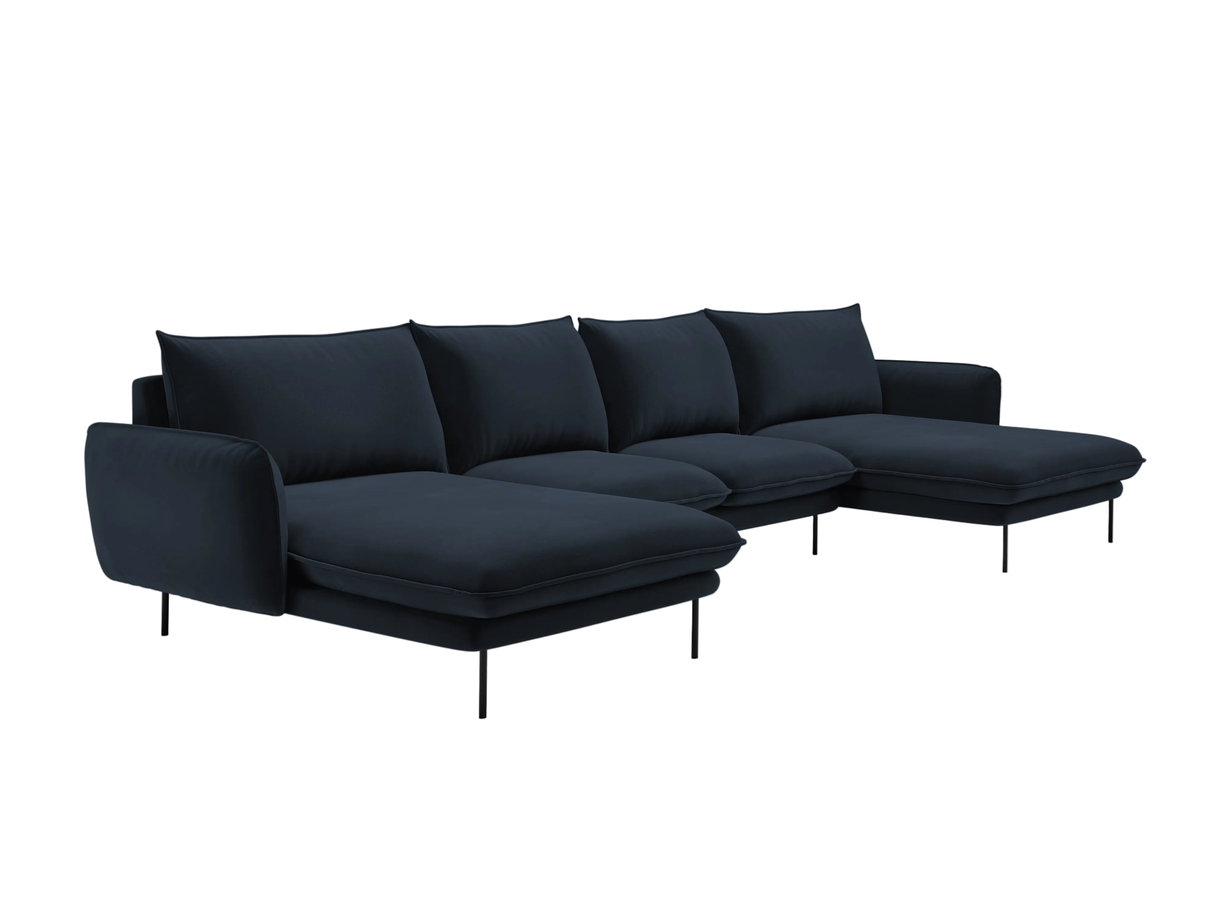 Sofa panoramisch fluweel 6-persoons VIENNA donkerblauw met zwarte basis