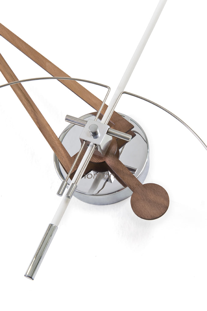 Wall clock CRIS walnut wood with chrome and white finish