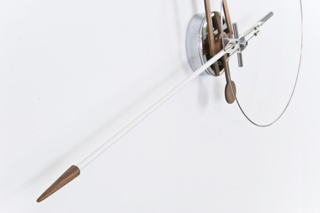 Wall clock CRIS walnut wood with chrome and white finish