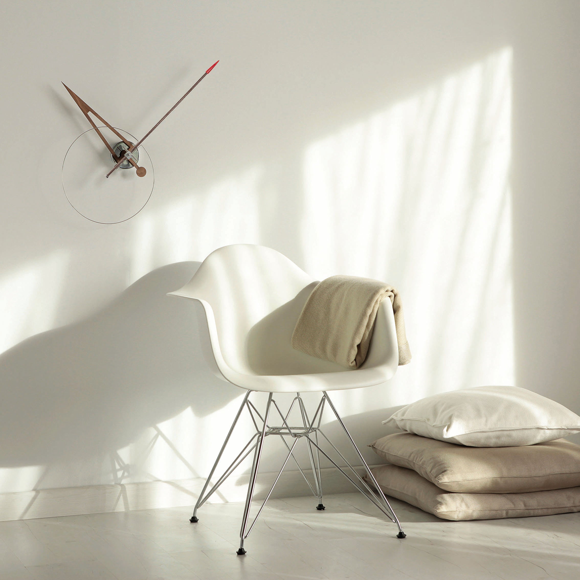 Wall clock CRIS walnut wood with chrome and red finish