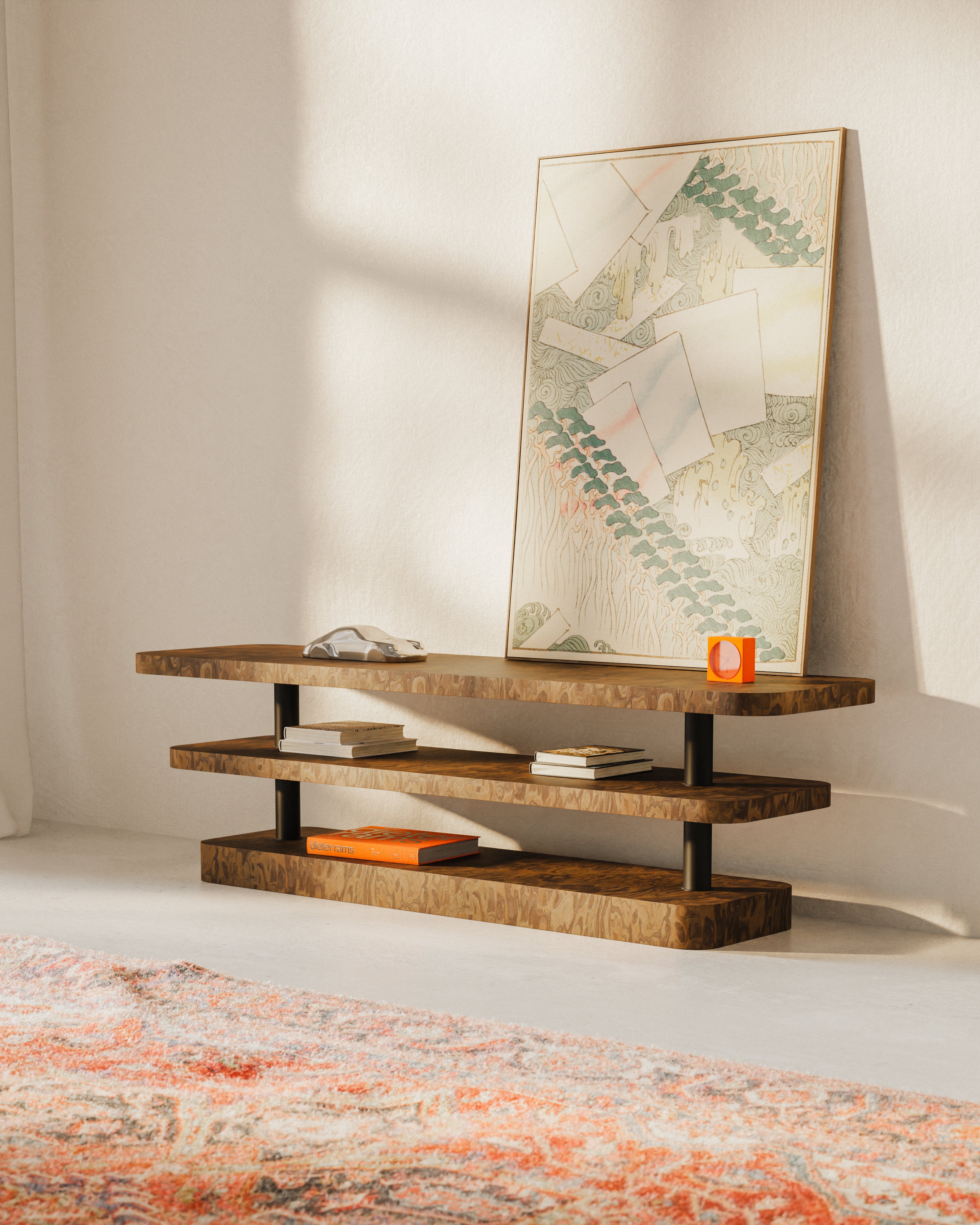 RTV Cabinet REL California Burl Veneer with Black Elements