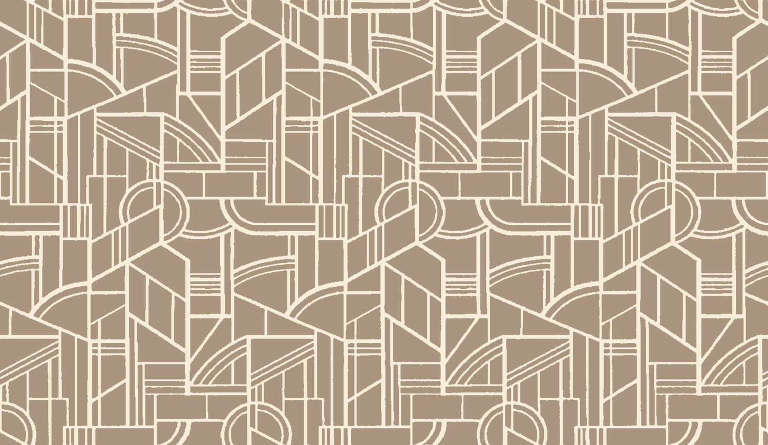 Metallic textile wallpaper with an Art Deco geometric pattern REIMS - TAUPE taupe with beige