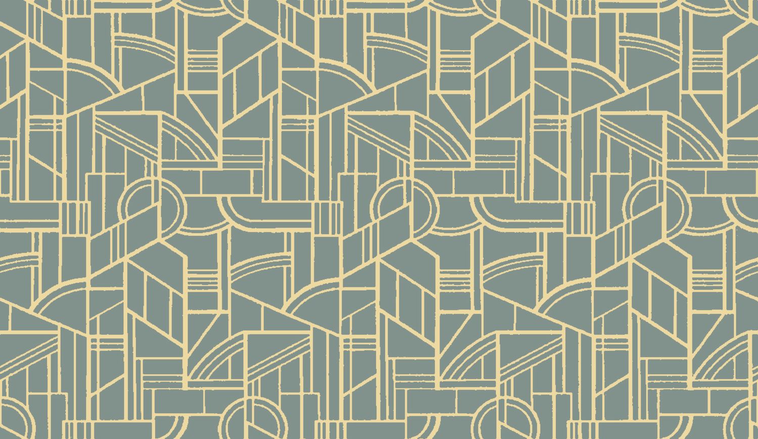 Metallic textile wallpaper with an Art Deco geometric pattern REIMS - CELADON green with gold