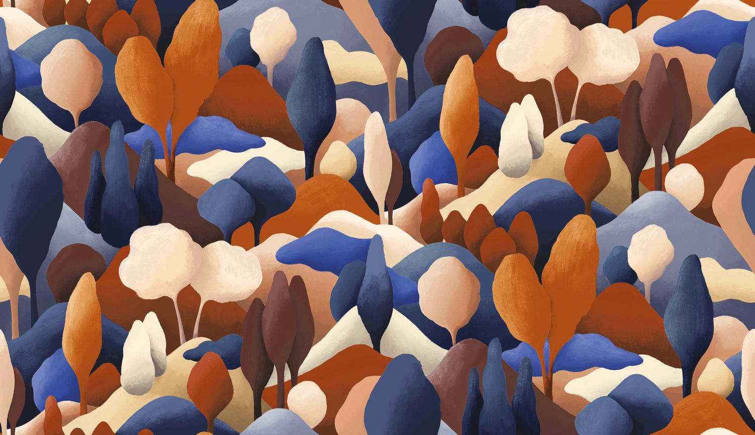 Textielbehang met plantaal motief ORÉE - BLAUW ELEKTRISCH/MAHONIE blauw met oranje