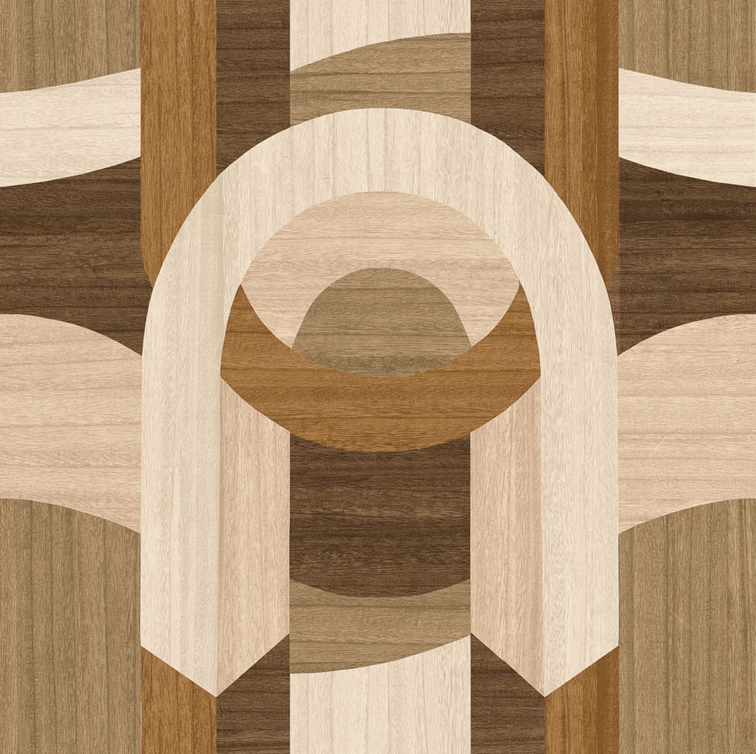 Geweven behang met geometrisch art deco patroon TRAVERSÉE - EIK IVOIRE lichte eik