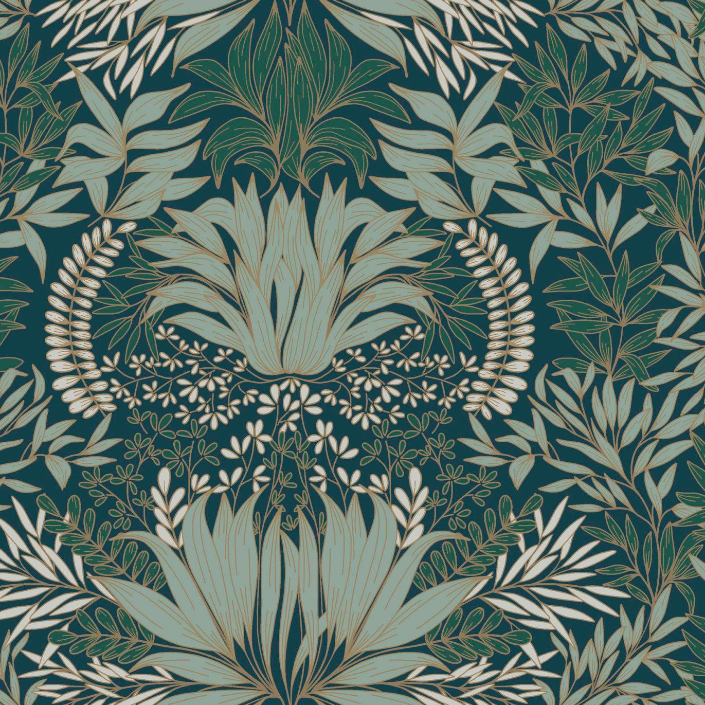 Behang met plantenmotief CHARDON - PETROLE/CELADON blauw met zeegroen