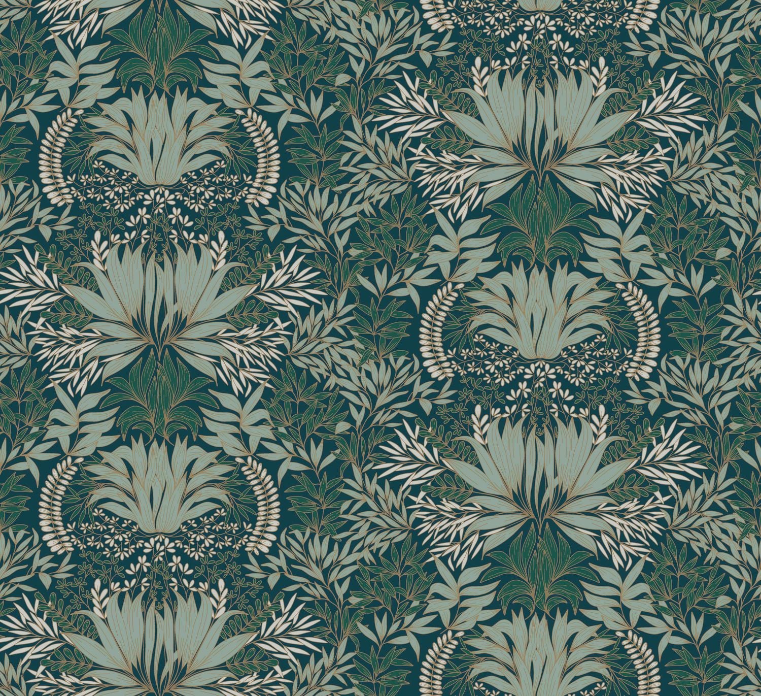 Behang met plantenmotief CHARDON - PETROLE/CELADON blauw met zeegroen