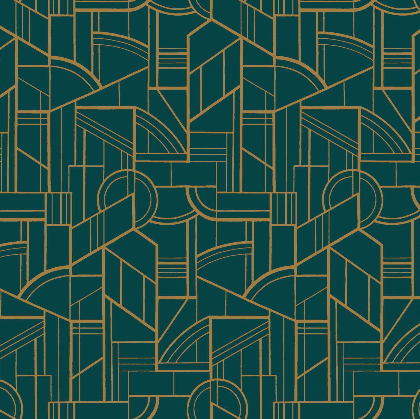 Metalltapete mit geometrischem Muster CINÉTIQUE - VERT CANARD/DORÉ grün mit Gold
