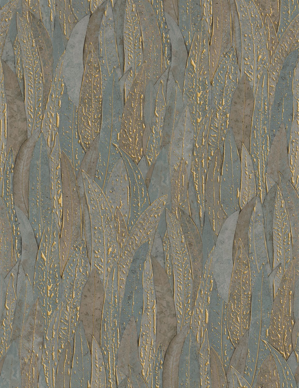 Metalen behang met eucalyptusbladmotief CINEREA - GROEN met goud