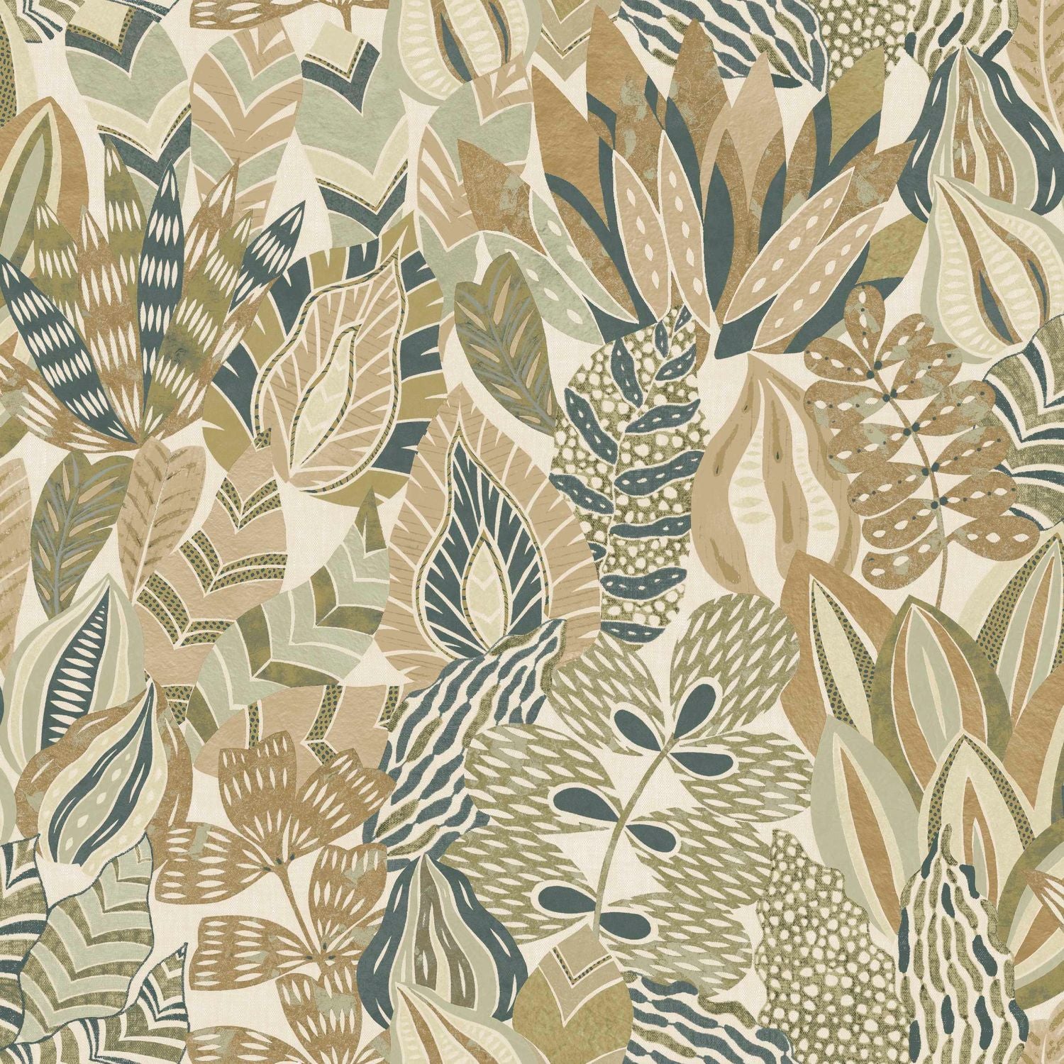 Plant motif wallpaper ALFABIA - AMANDE/MORDORÉ almond with green