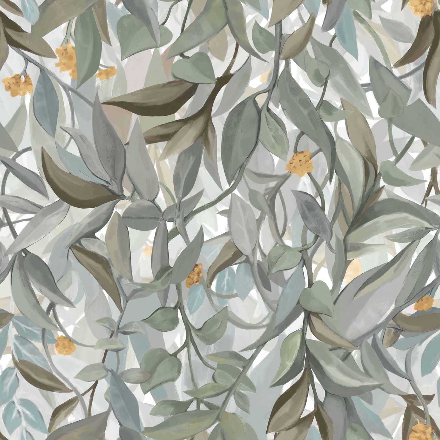 Tapete mit pflanzlichem Blattmotiv SOLANDRA - IVORY/CELEADON Elfenbein mit Mintgrün