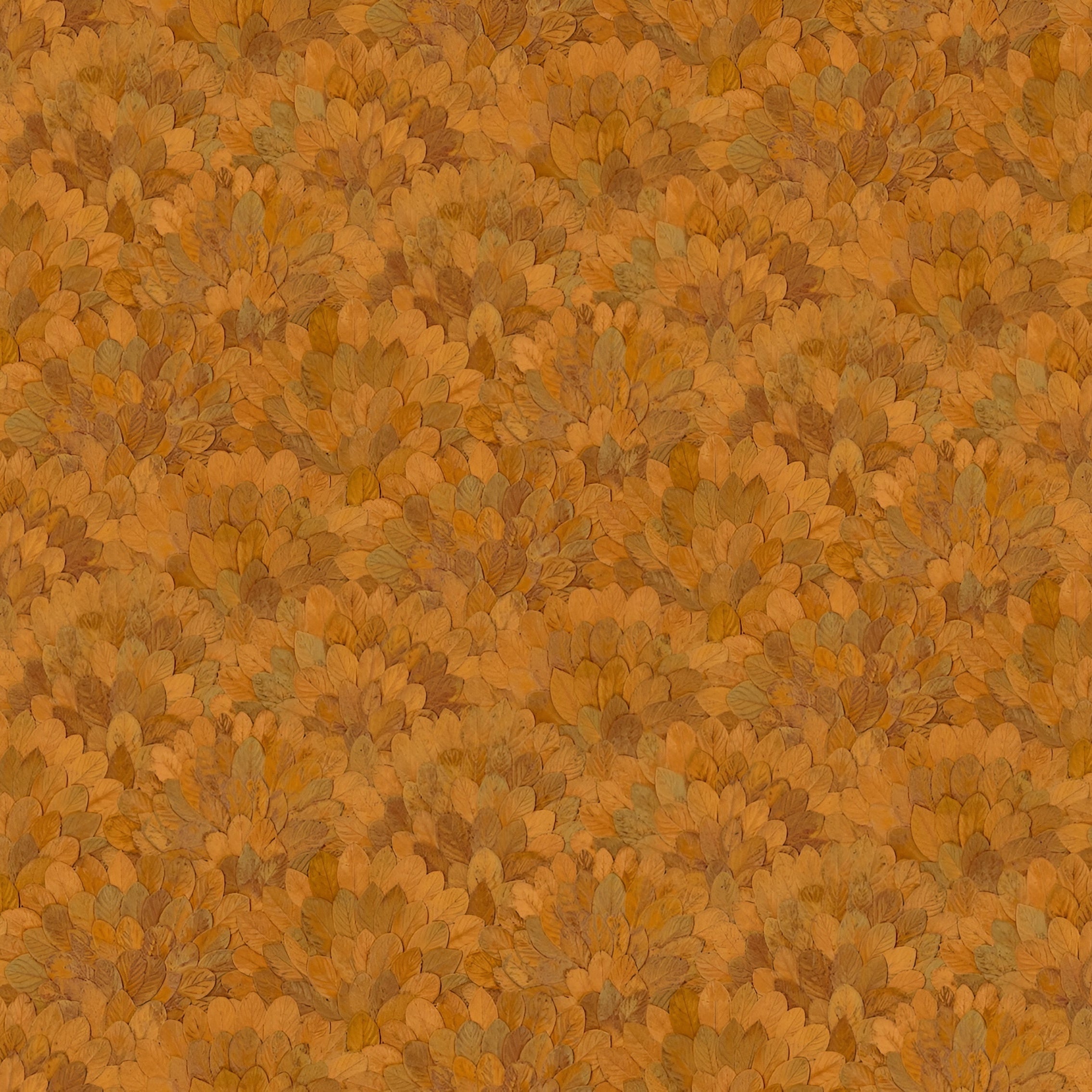 Structuurtapijt met een plantmotief van guavebladeren FEIJOA - SAFRAN goudoranje
