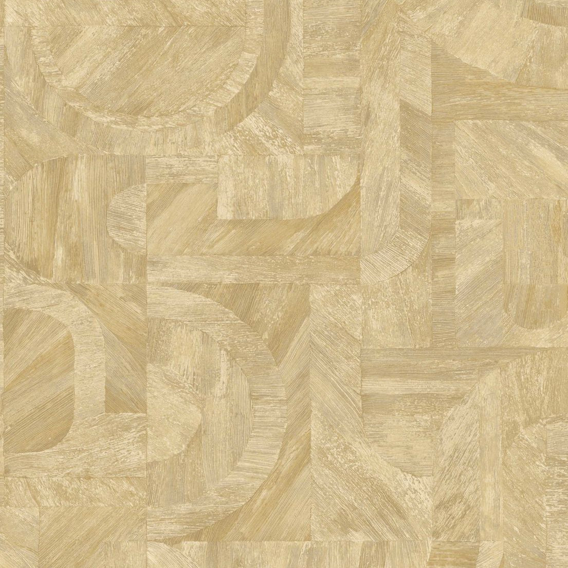 Geometrische houten structuur behang met mozaïekpatroon INTARSIA - PAILLE goudbeige